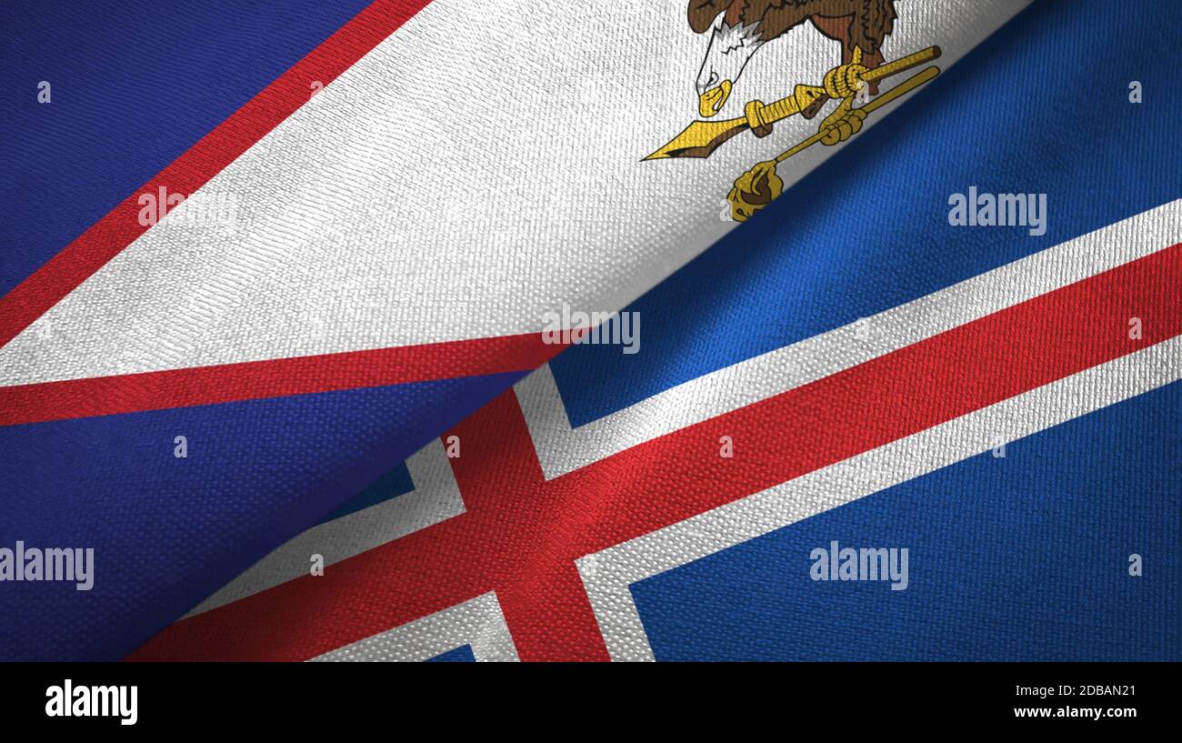 American Samoa and Iceland two flags textile cloth, fabric texture Stock Photo