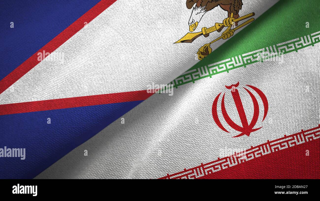 American Samoa and Iran two flags textile cloth, fabric texture Stock Photo