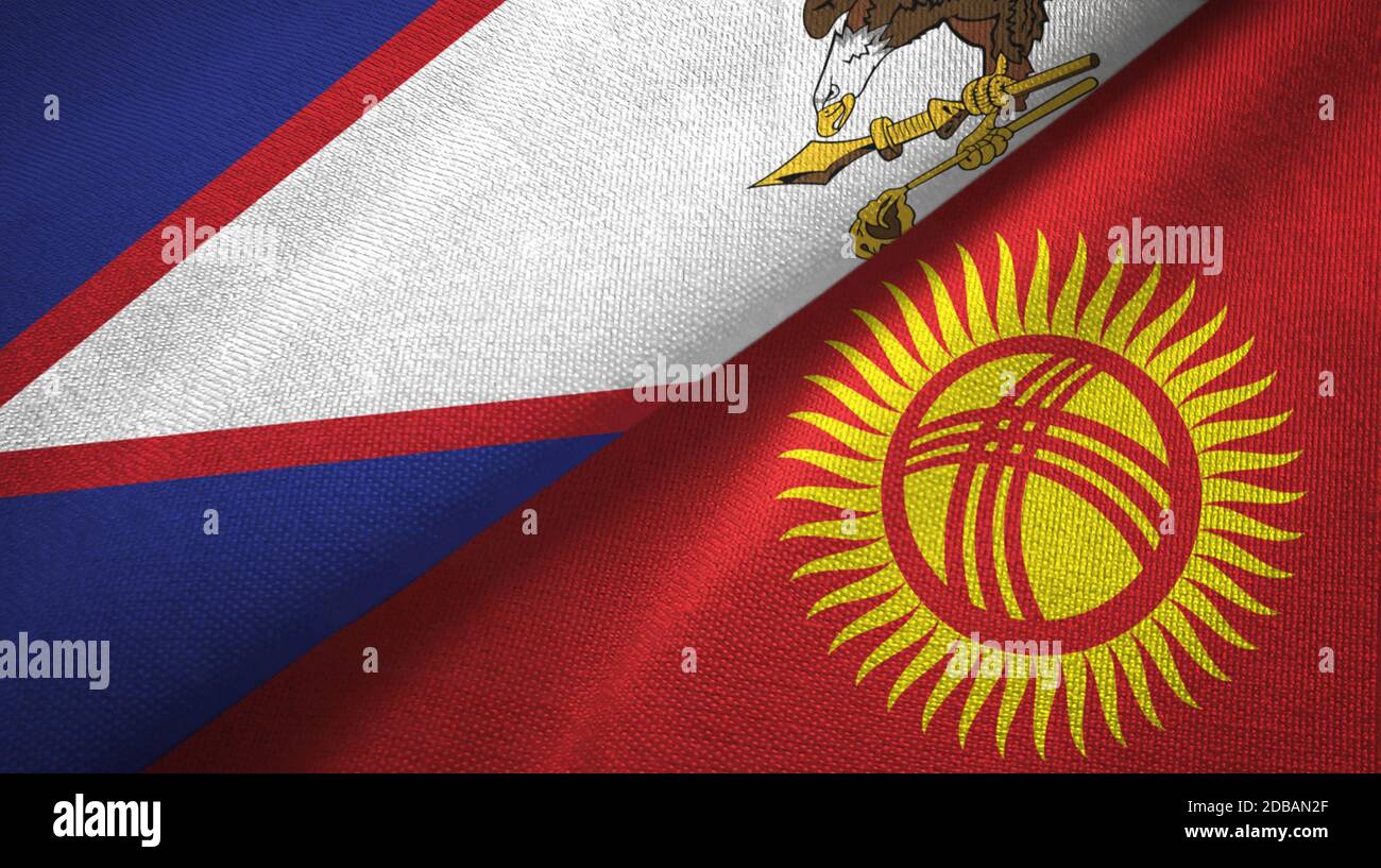 American Samoa and Kyrgyzstan two flags textile cloth, fabric texture Stock Photo