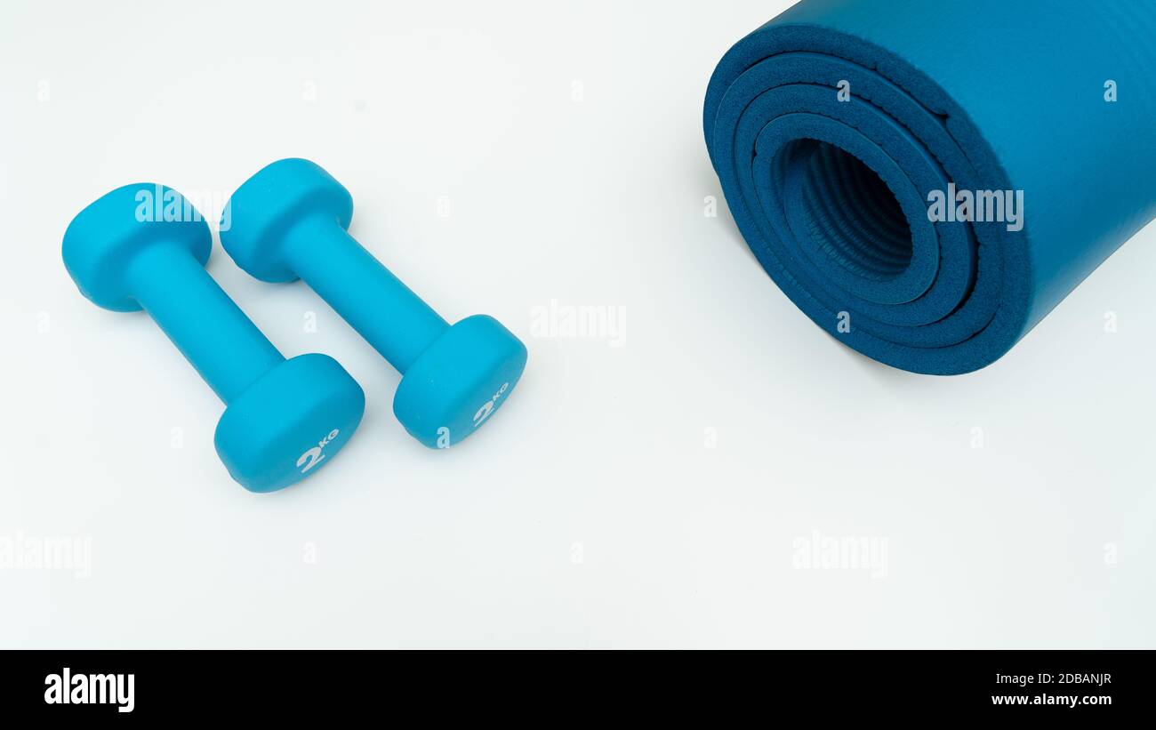 Exercise mat and dumbbells sale