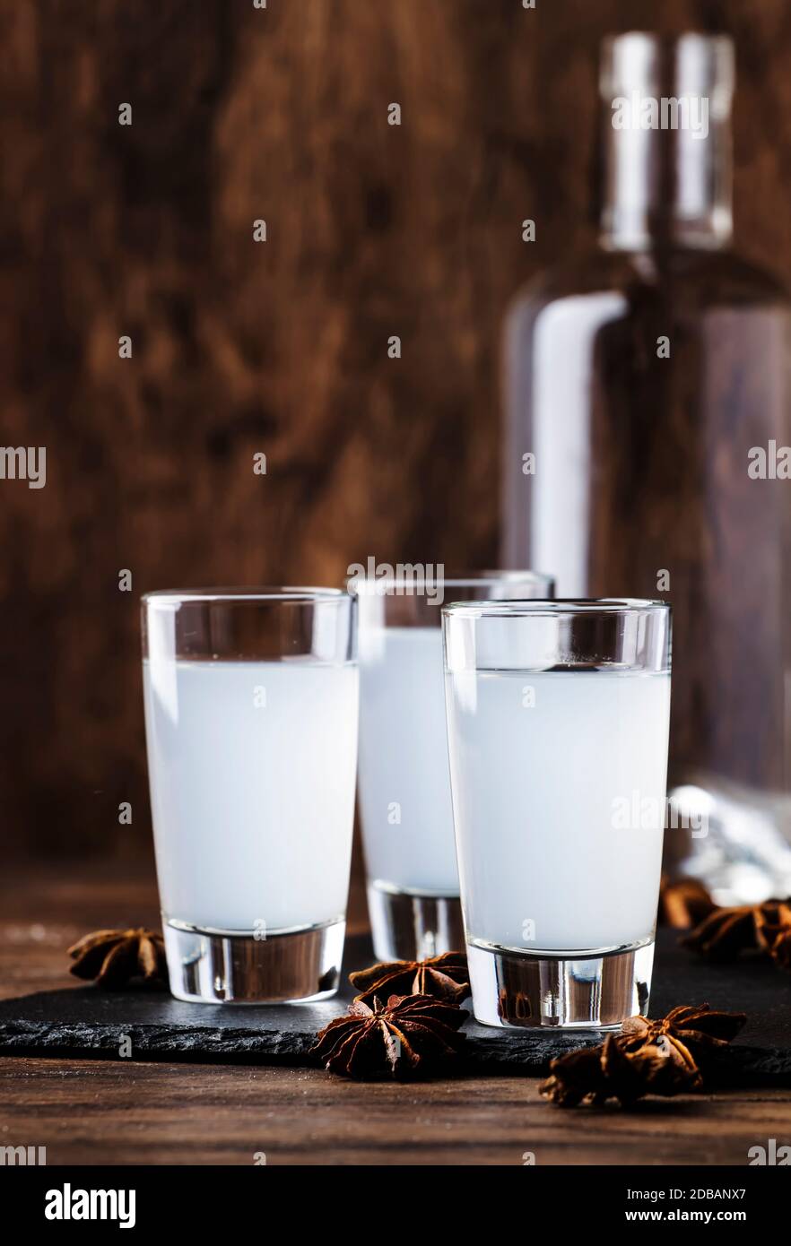 Ouzo Greek anise brandy, traditional strong alcoholic drink in