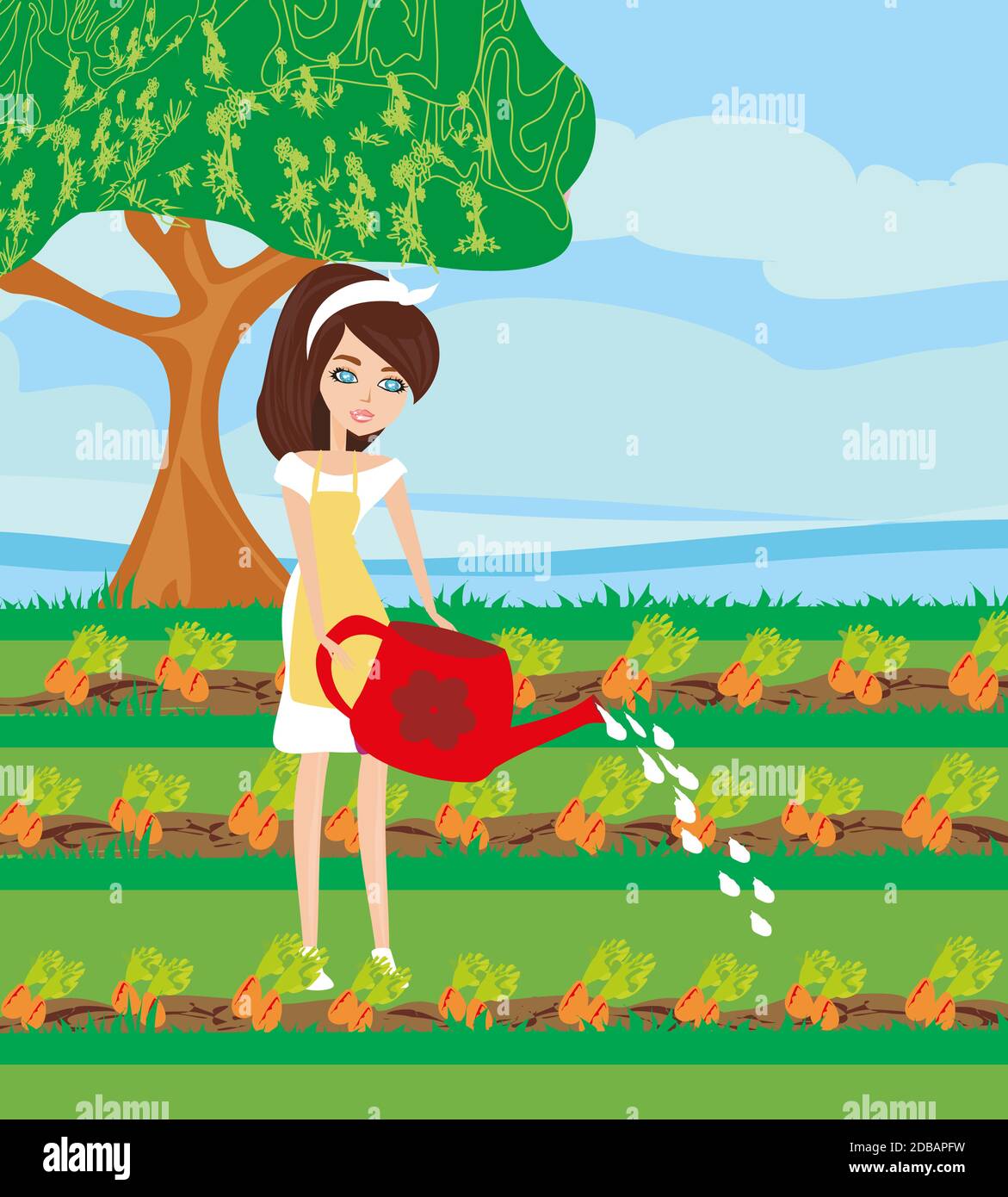 Woman watering a carrot in the garden Stock Photo - Alamy