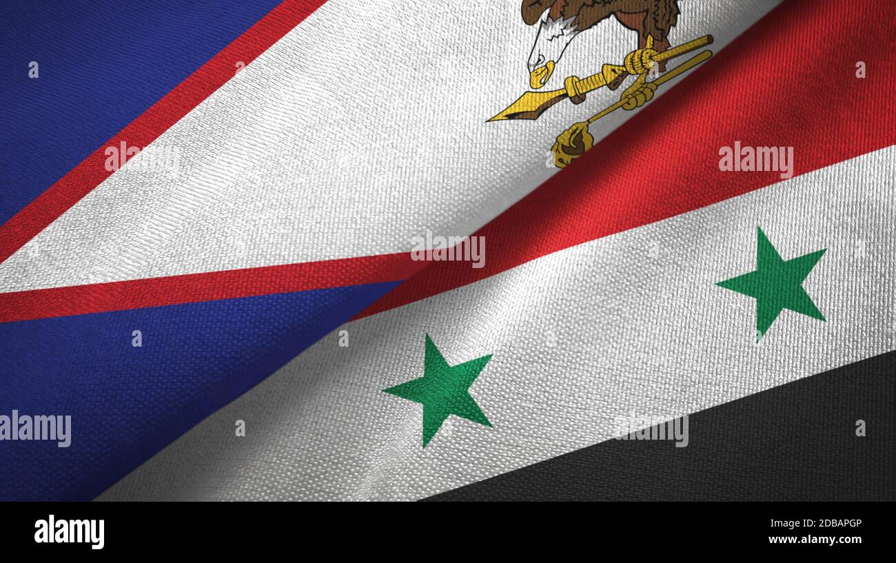 American Samoa and Syria two flags textile cloth, fabric texture Stock Photo