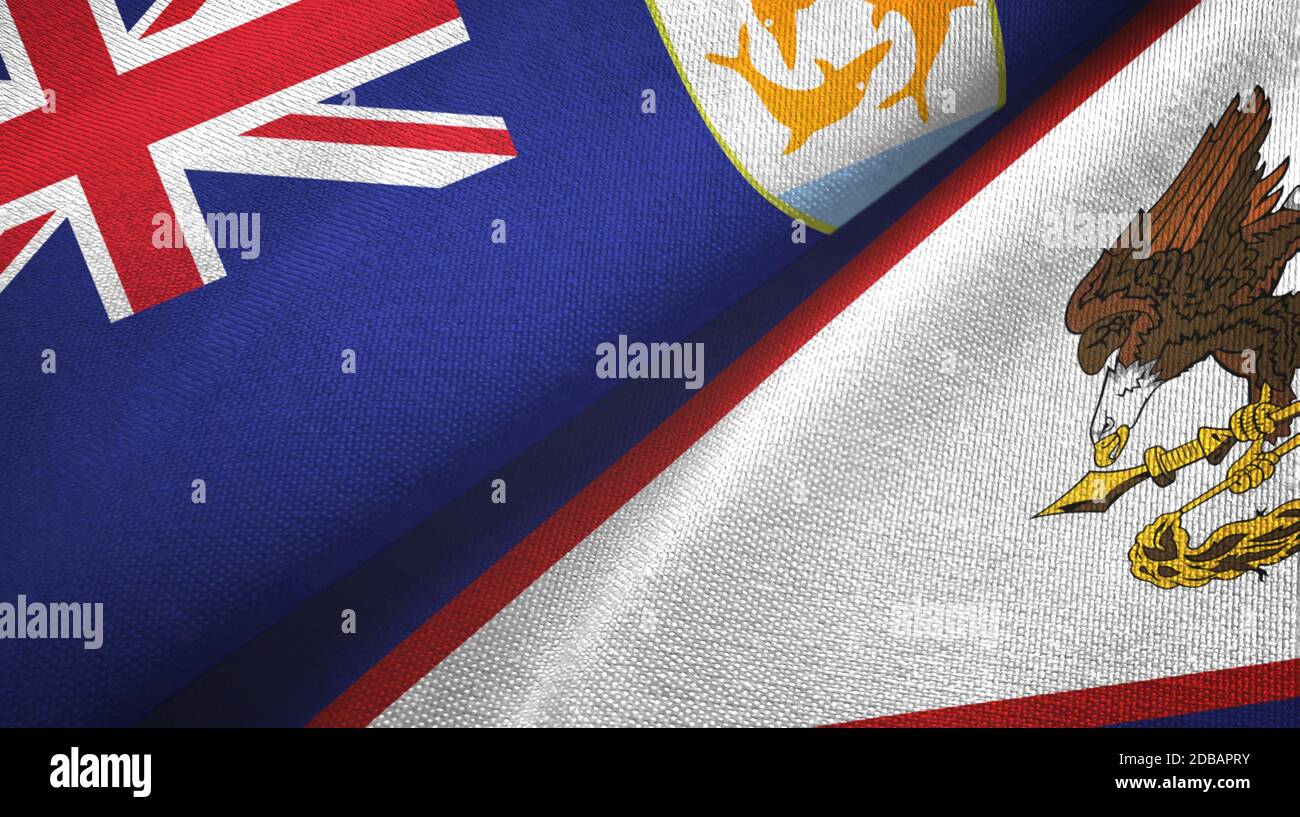 Anguilla and American Samoa two flags textile cloth, fabric texture Stock Photo