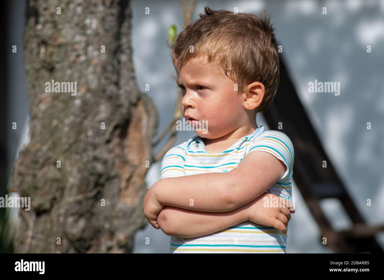 portrait of a child three years old, outdoors Stock Photo