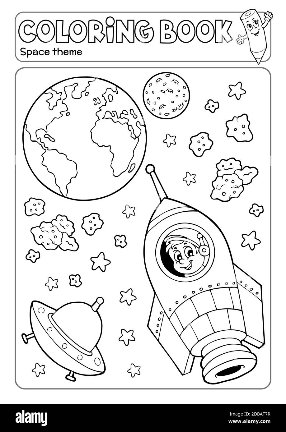 Coloring book space theme 3 - picture illustration Stock Photo - Alamy