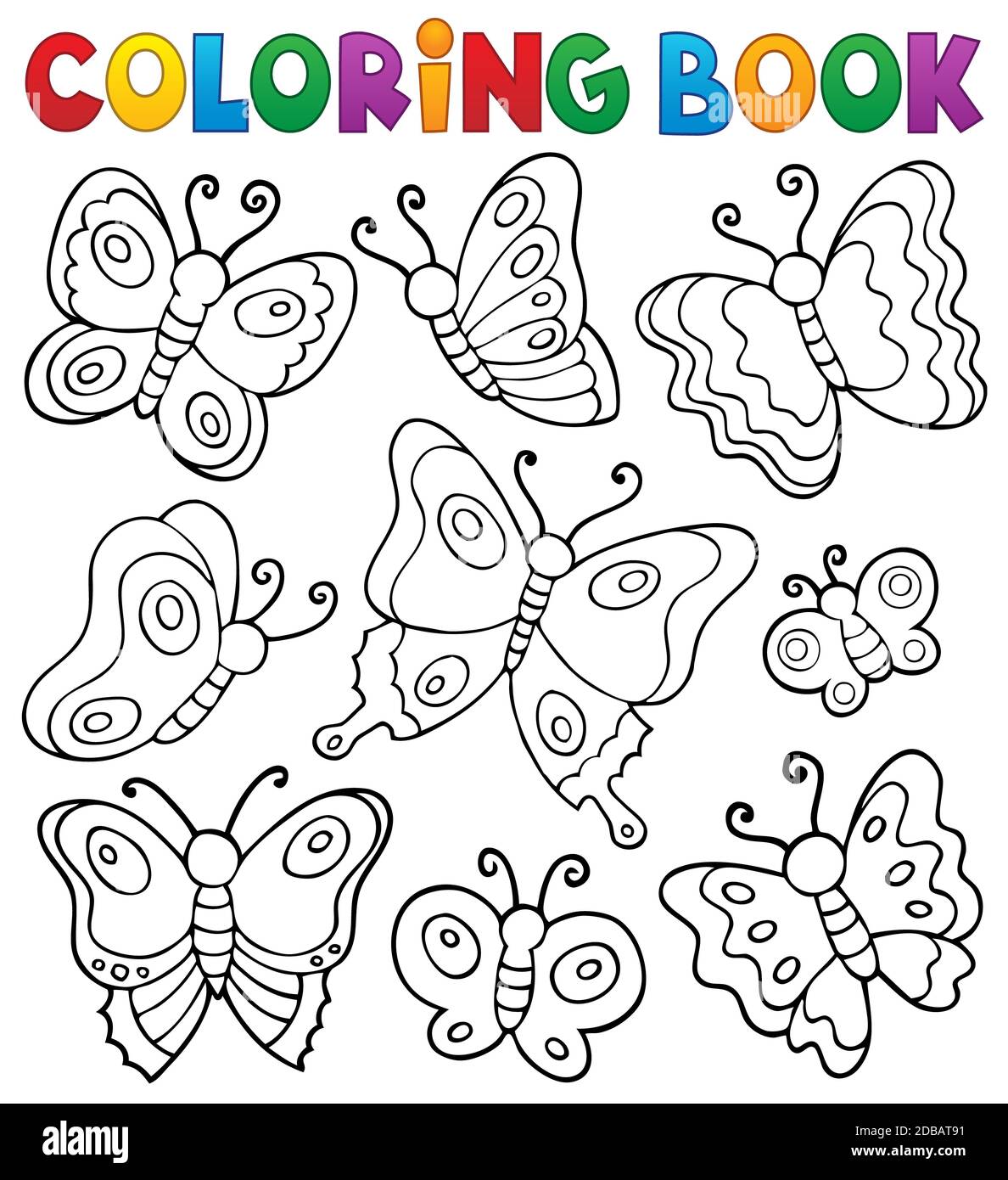 Coloring book various butterflies theme 1 - picture illustration Stock