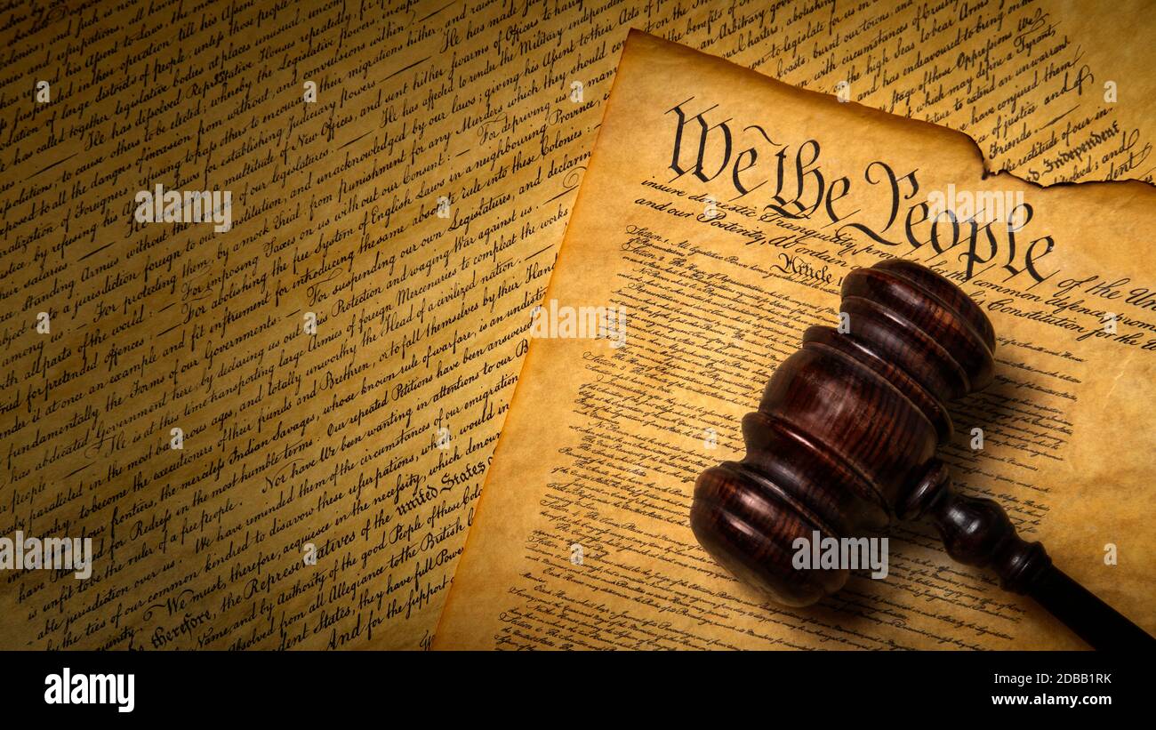 US Constitution with gavel Stock Photo