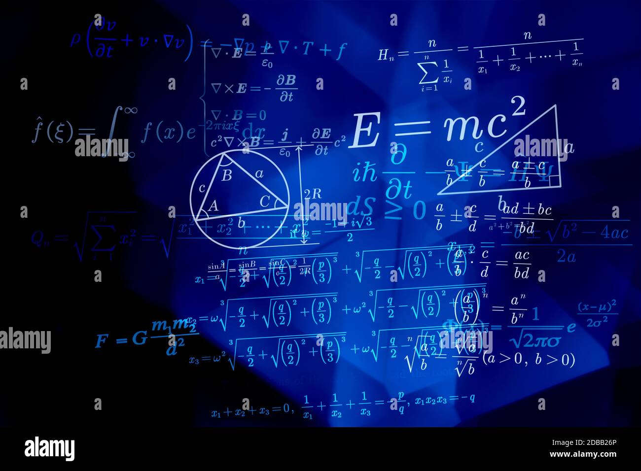Mathematical formulas on blue background Stock Photo