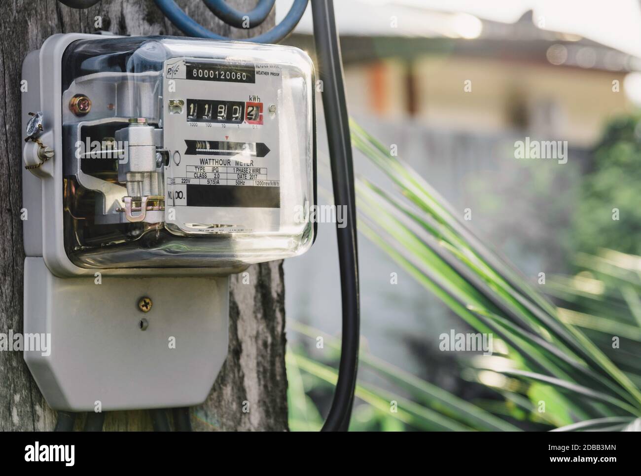 Electric power meter measuring power usage. Watt hour electric meter measurement tool Stock