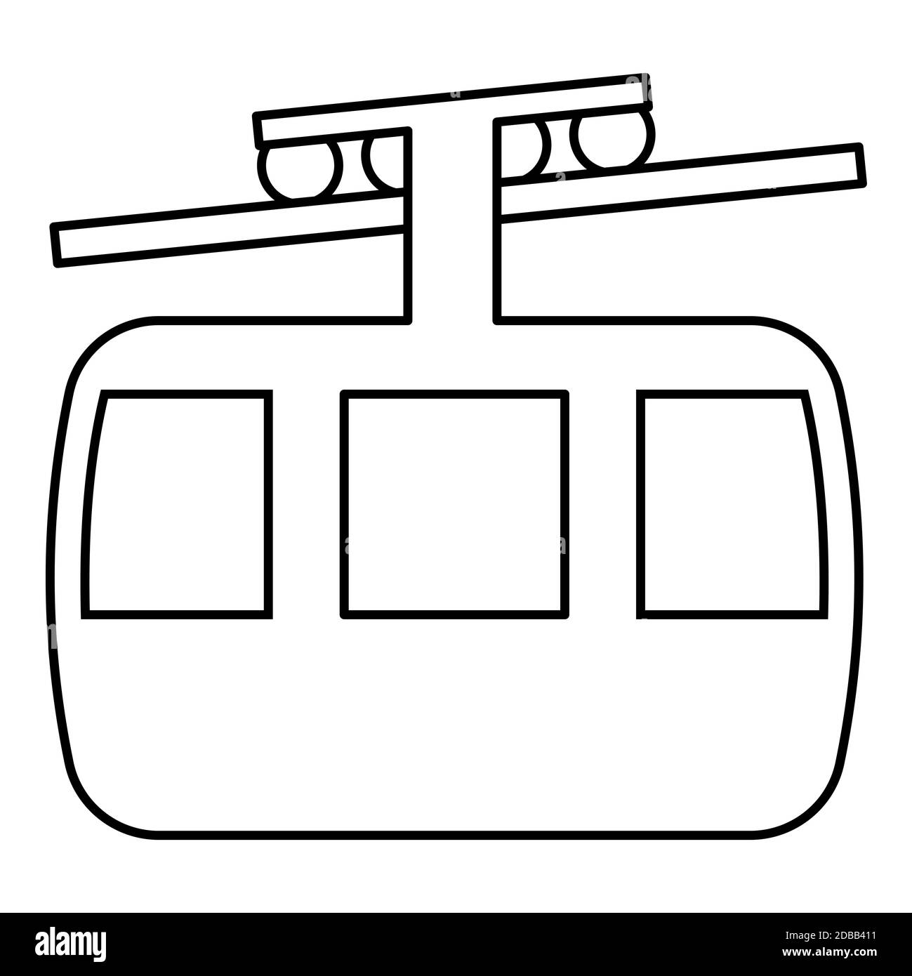 Funicular air way cable car Ski lift Mountain resort Aerial transportation tourism Ropeway Travel cabin icon outline black color vector illustration f Stock Photo