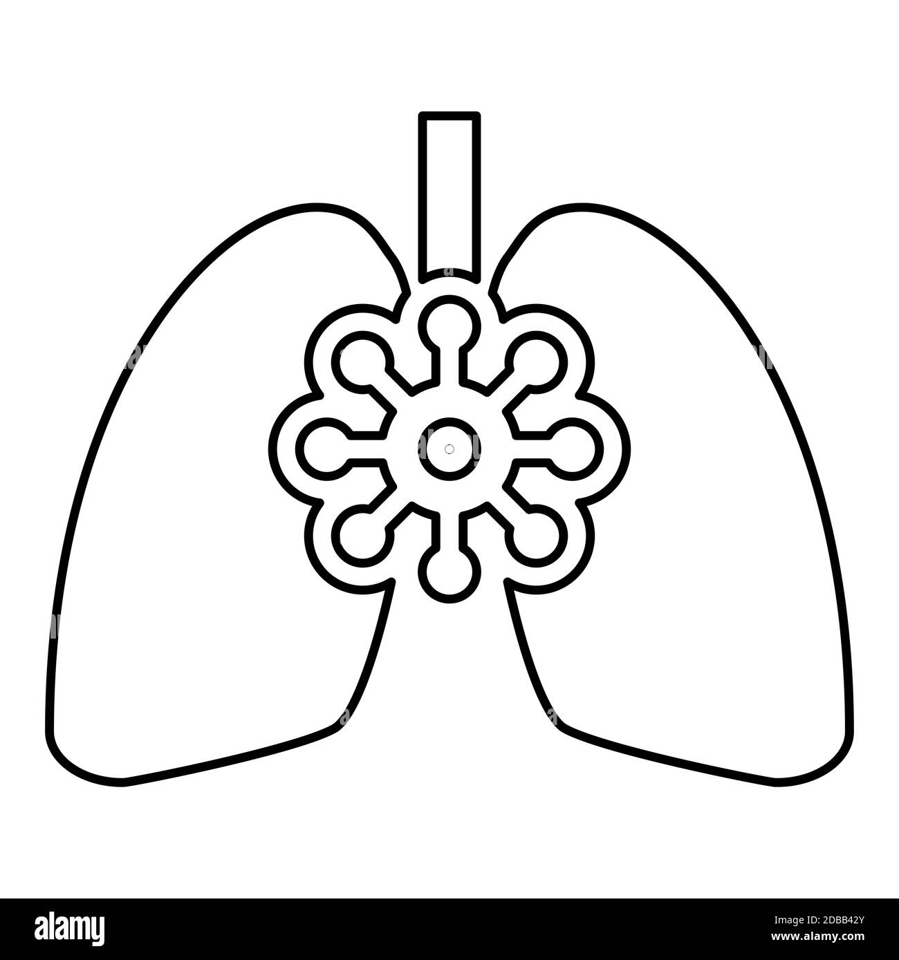 Coronavirus damaged lungs Virus corona atack Eating lung concept Covid 19 Infected tuberculosis icon outline black color vector illustration flat styl Stock Photo