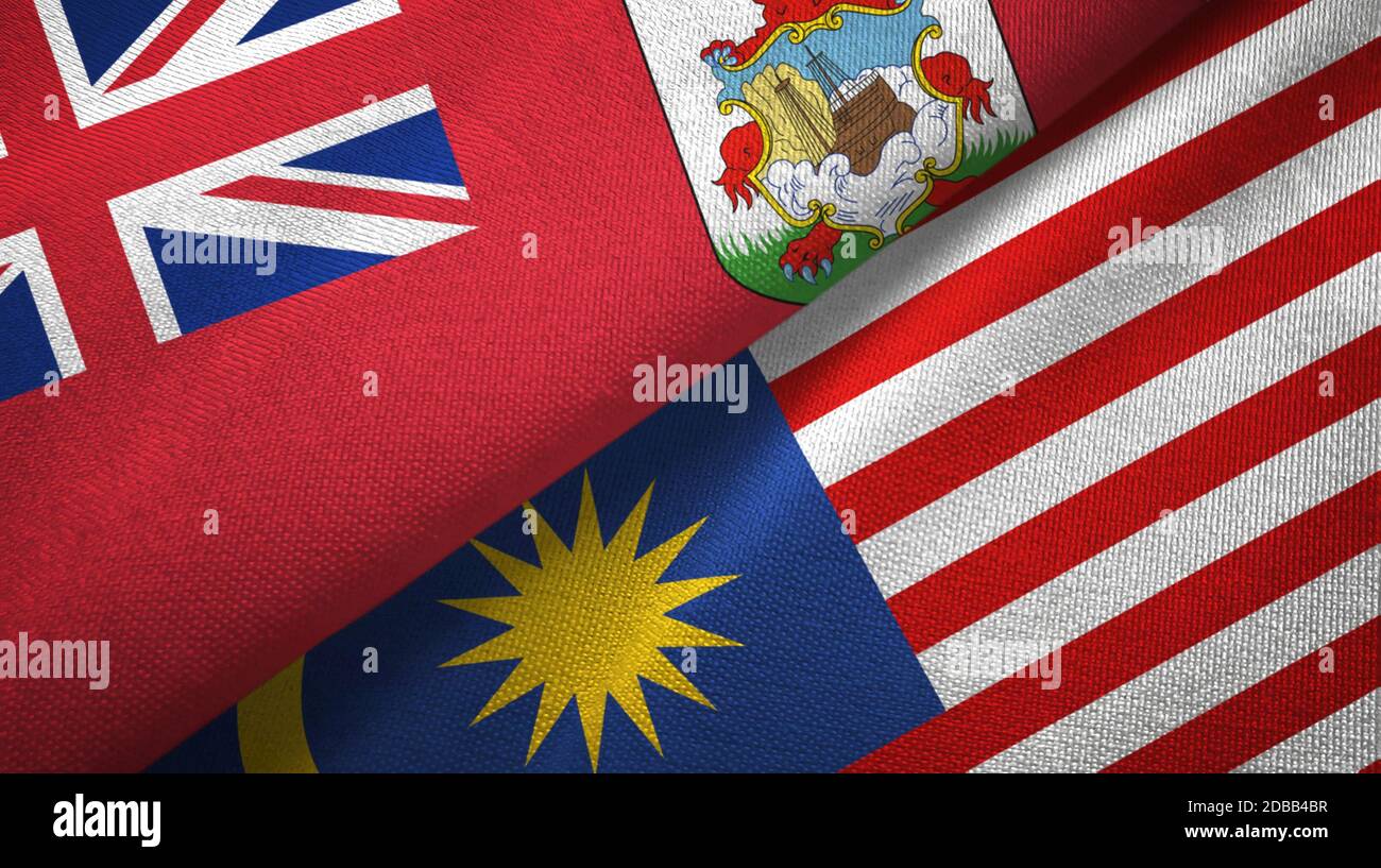 Bermuda and Malaysia two flags textile cloth, fabric texture Stock Photo