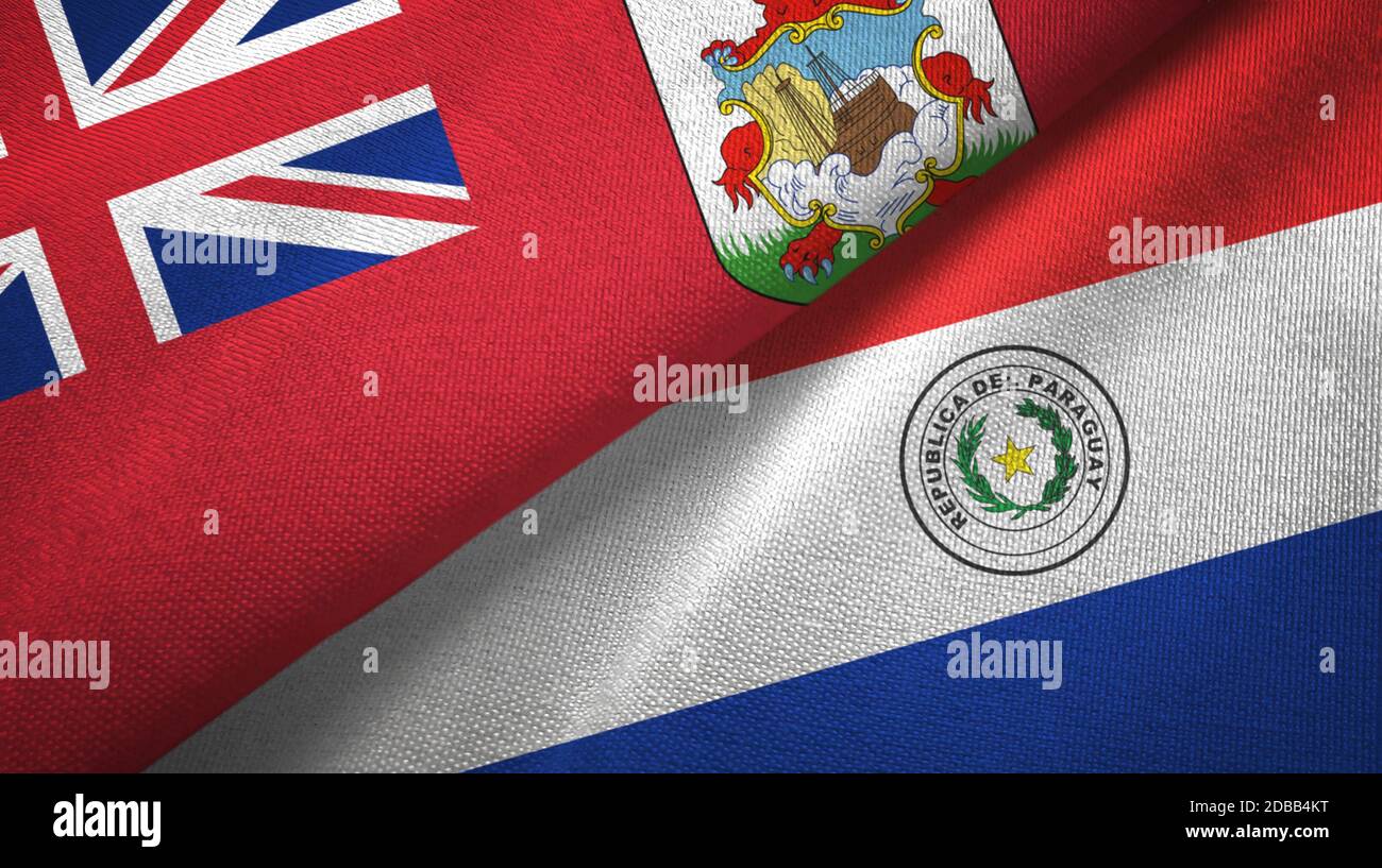 Bermuda and Paraguay two flags textile cloth, fabric texture Stock Photo