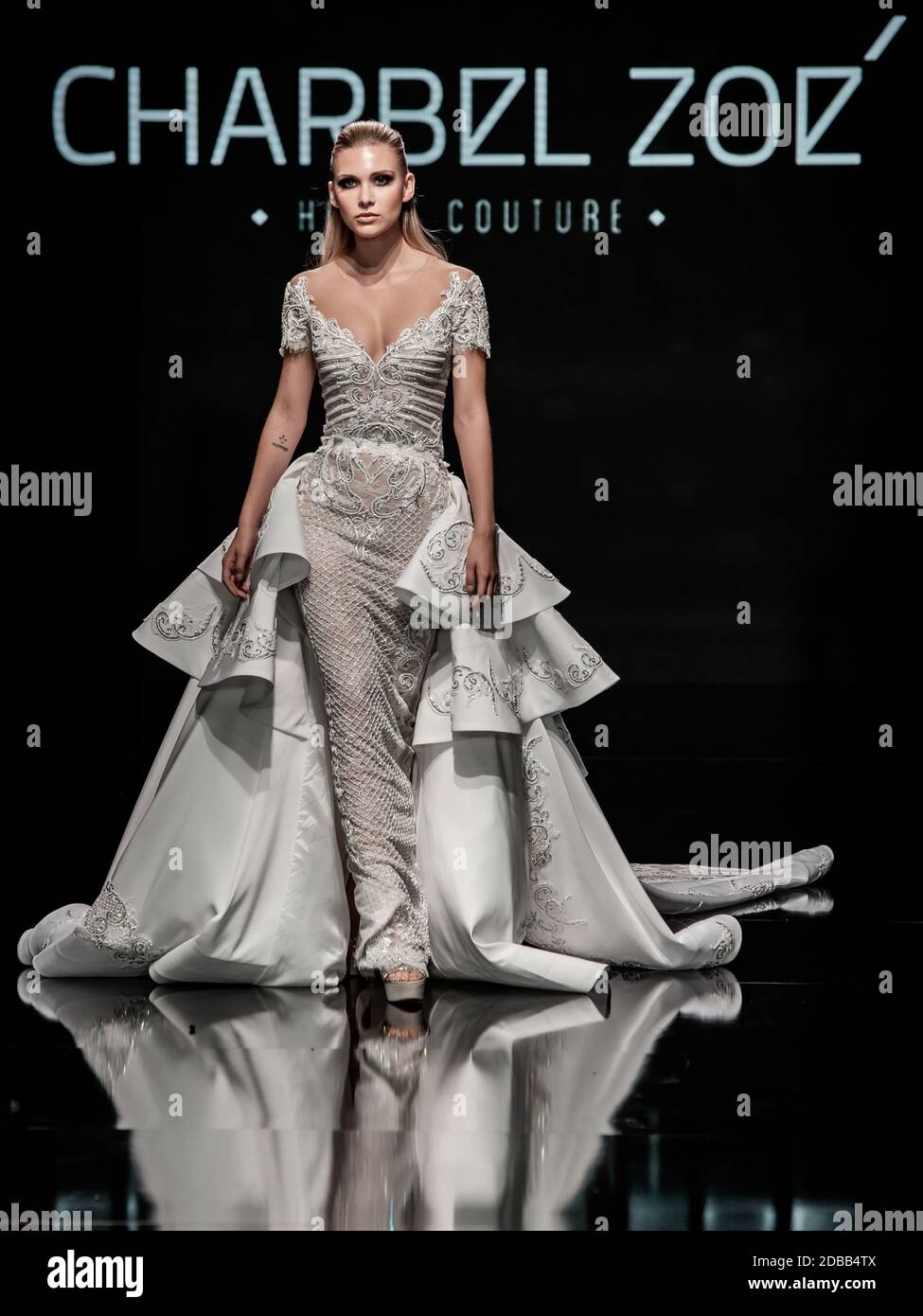 A model walks the runway for Charbel Zoe at Los Angeles Fashion Week S ...