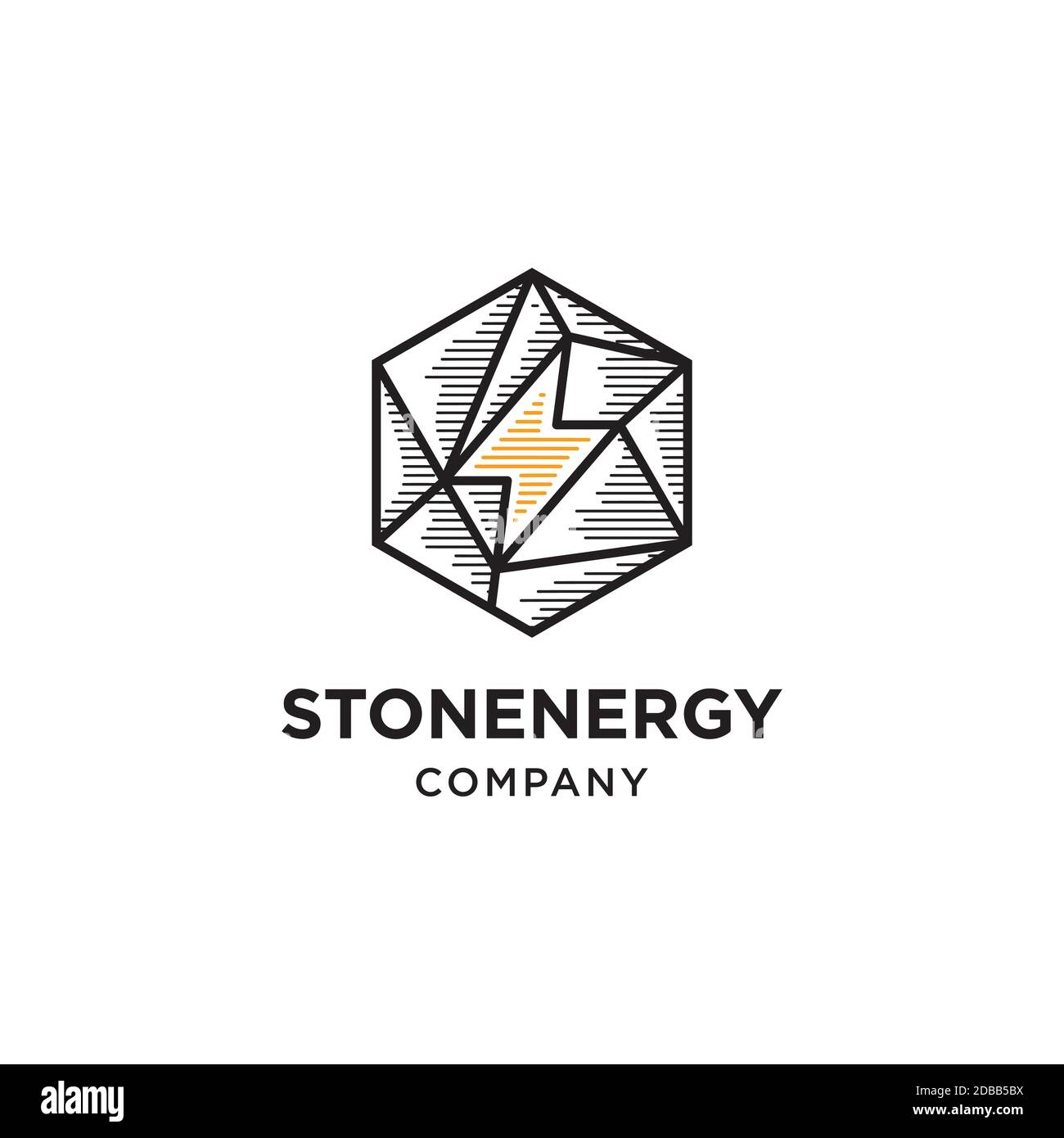 Stone with thunder illustration symbol.Energy logo design vector template Stock Vector