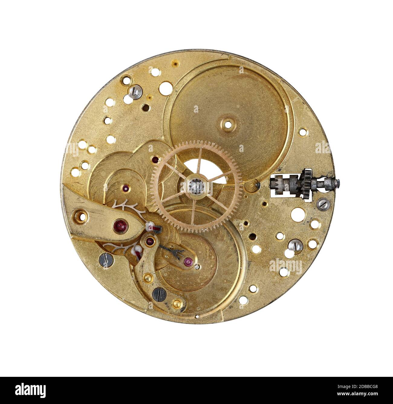 Detail of the clockwork mechanism on white background Stock Photo Alamy