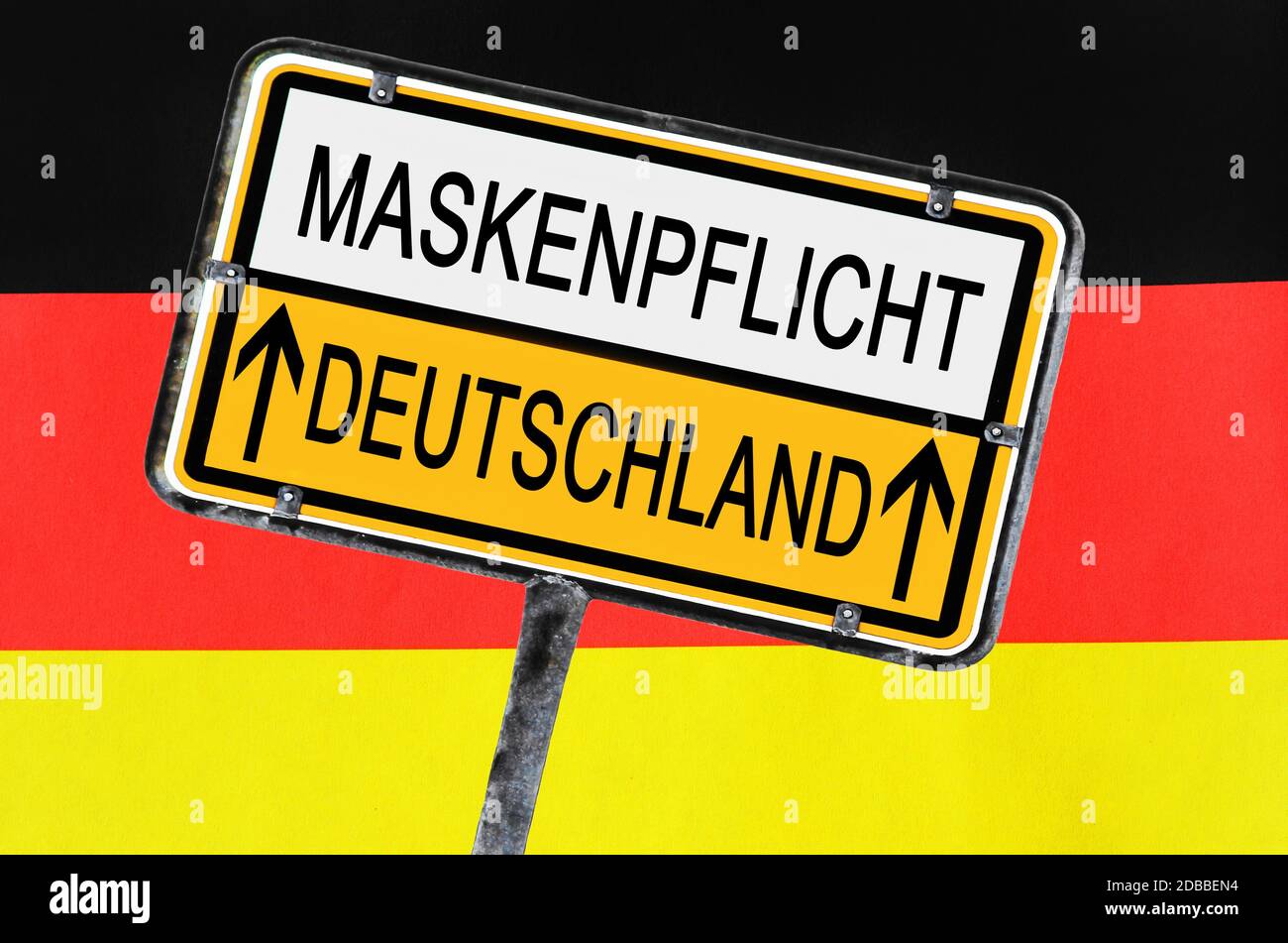 Because of the dangerous Coronavirus there is a mouth protection obligation in Germany Stock Photo
