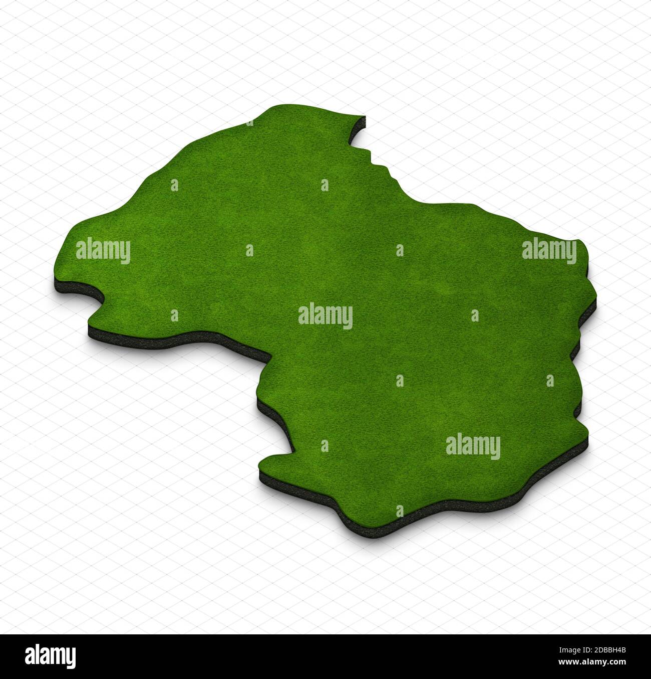 Illustration of a green ground map of South Osetia on grid background. Left 3D isometric perspective projection. Stock Photo