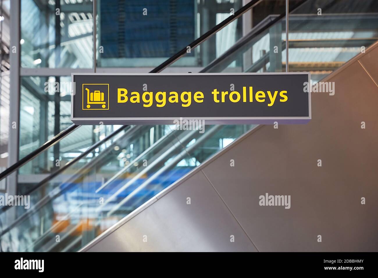 Airport sign board for baggage trolleys Stock Photo