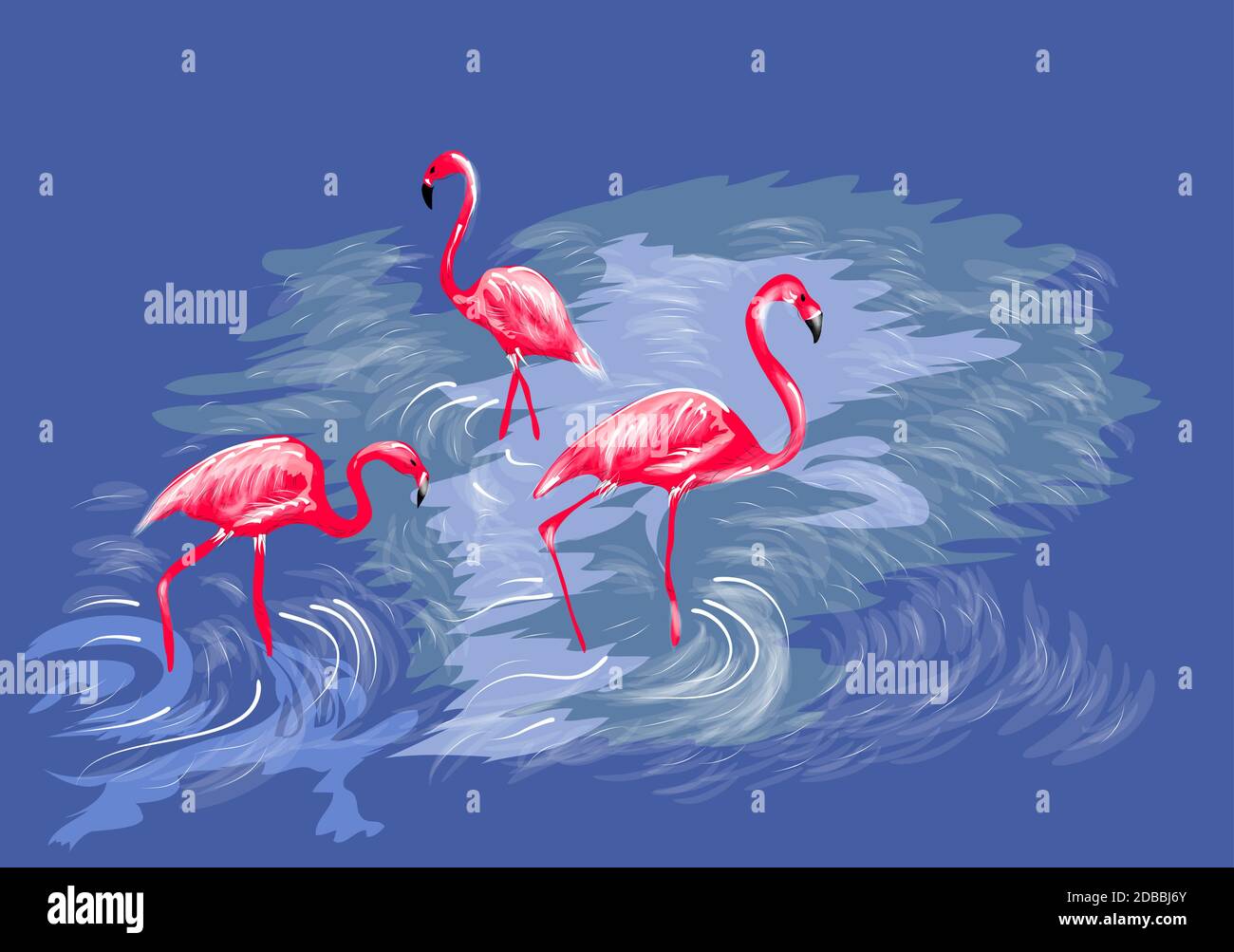 three flamingos on abstract water background Stock Vector