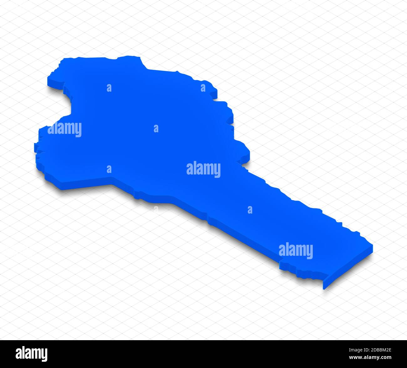 Illustration of a blue ground map of Benin on grid background. Right 3D isometric perspective projection. Stock Photo