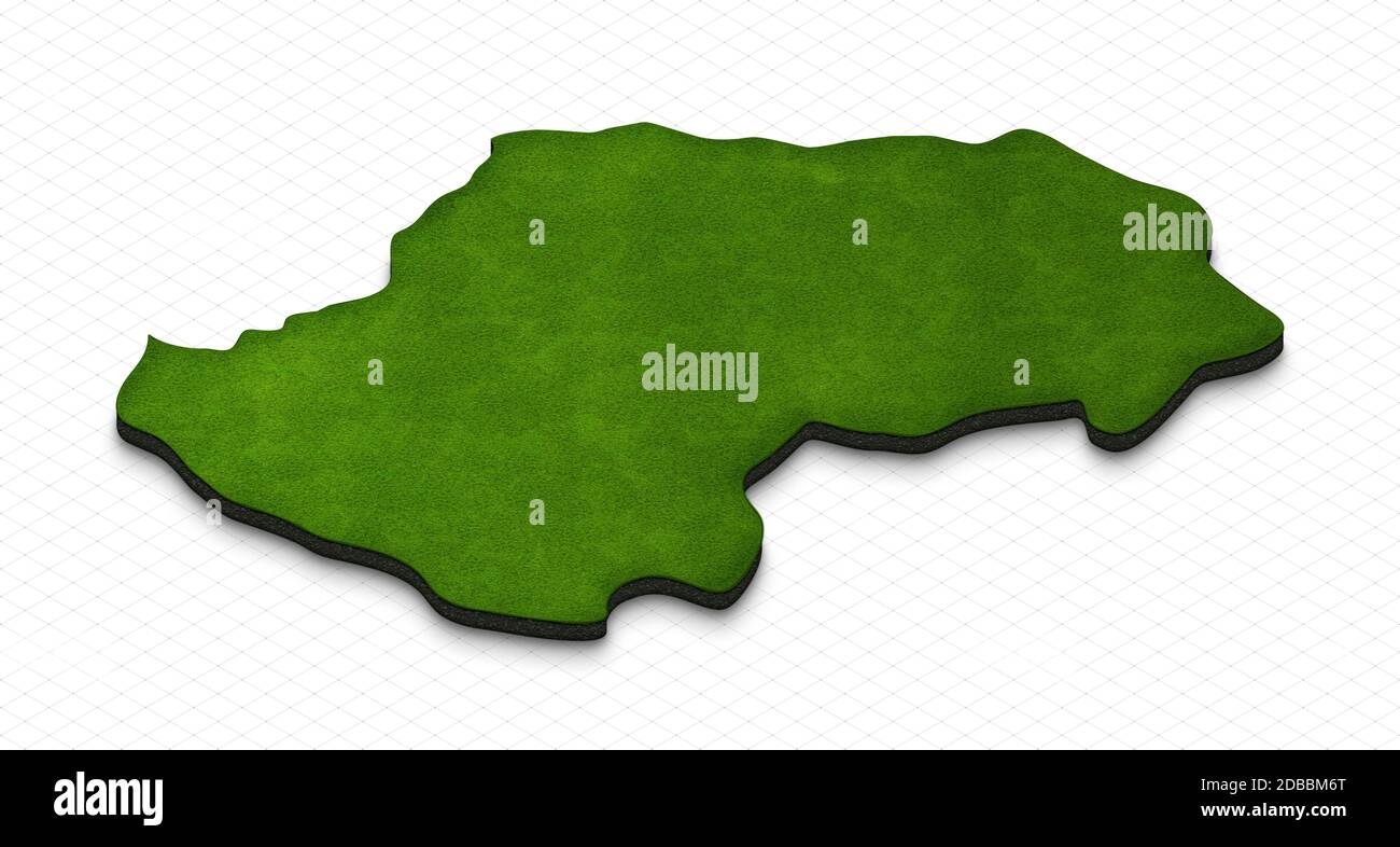 Illustration of a green ground map of South Osetia on grid background. Right 3D isometric perspective projection. Stock Photo