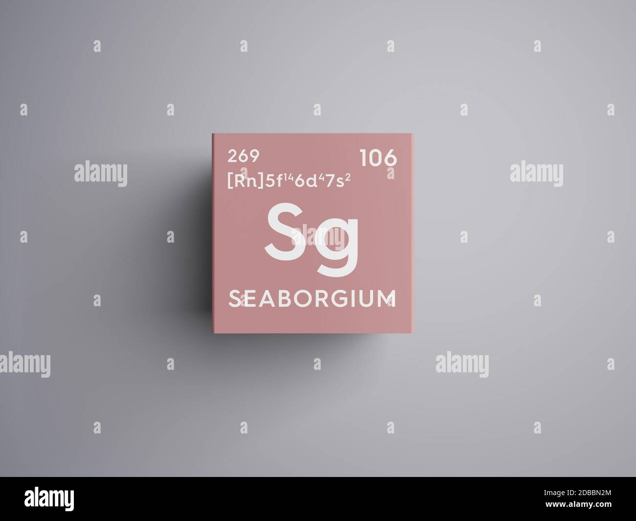 Seaborgium. Transition metals. Chemical Element of Mendeleev's Periodic Table. Seaborgium in square cube creative concept. 3D illustration. Stock Photo