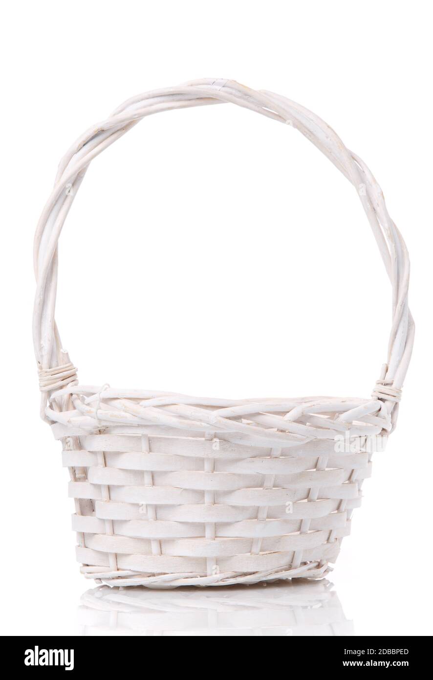 White wicker basket made of vines on a white background Stock Photo Alamy