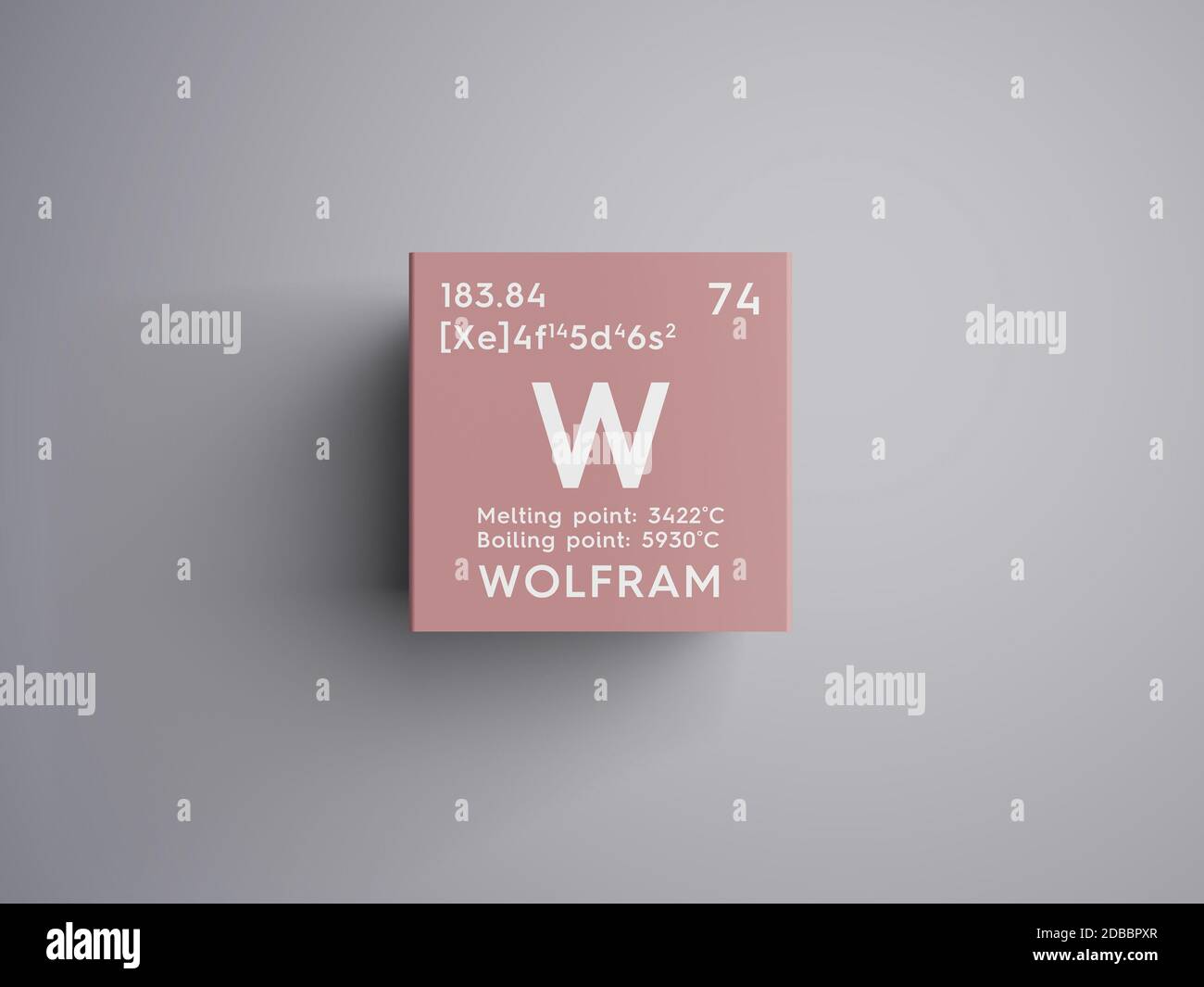 Wolfram. Transition metals. Chemical Element of Mendeleev's Periodic Table. Wolfram in square cube creative concept. 3D illustration. Stock Photo