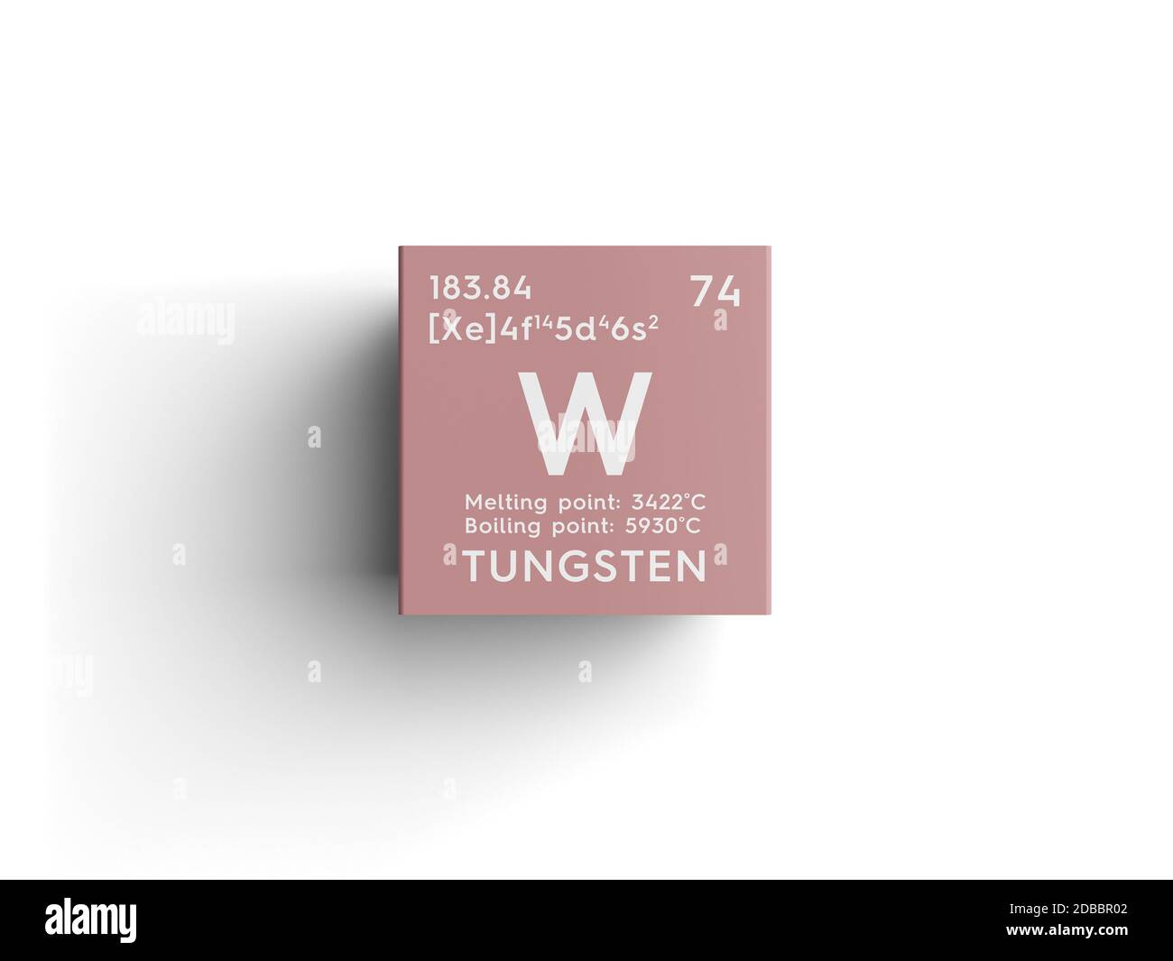 Tungsten. Transition metals. Chemical Element of Mendeleev's Periodic Table. Tungsten in square cube creative concept. 3D illustration. Stock Photo