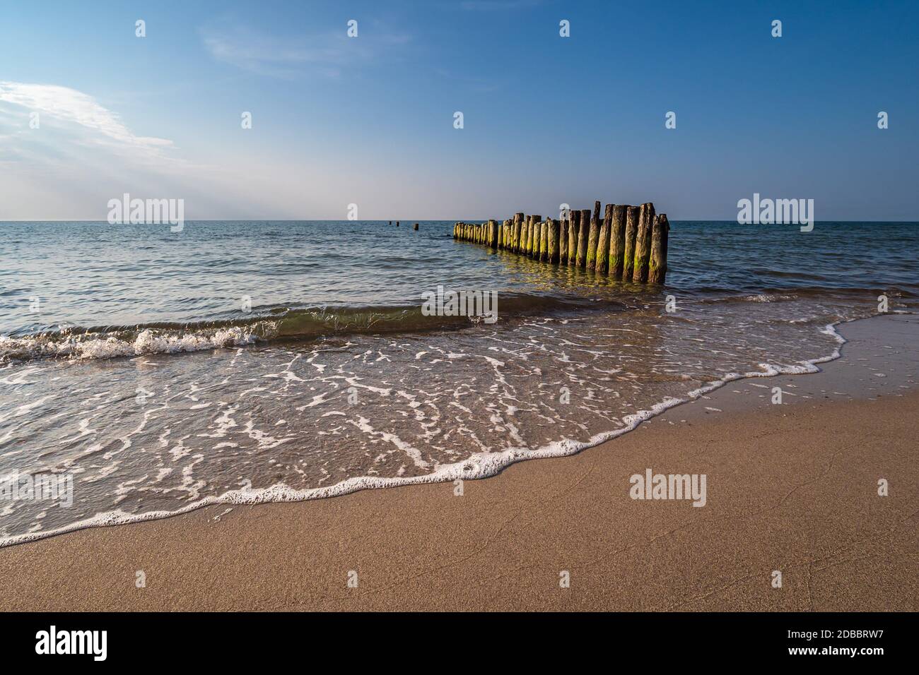 Groynes on shore of the Baltic Sea in Graal Mueritz, Germany. Stock Photo