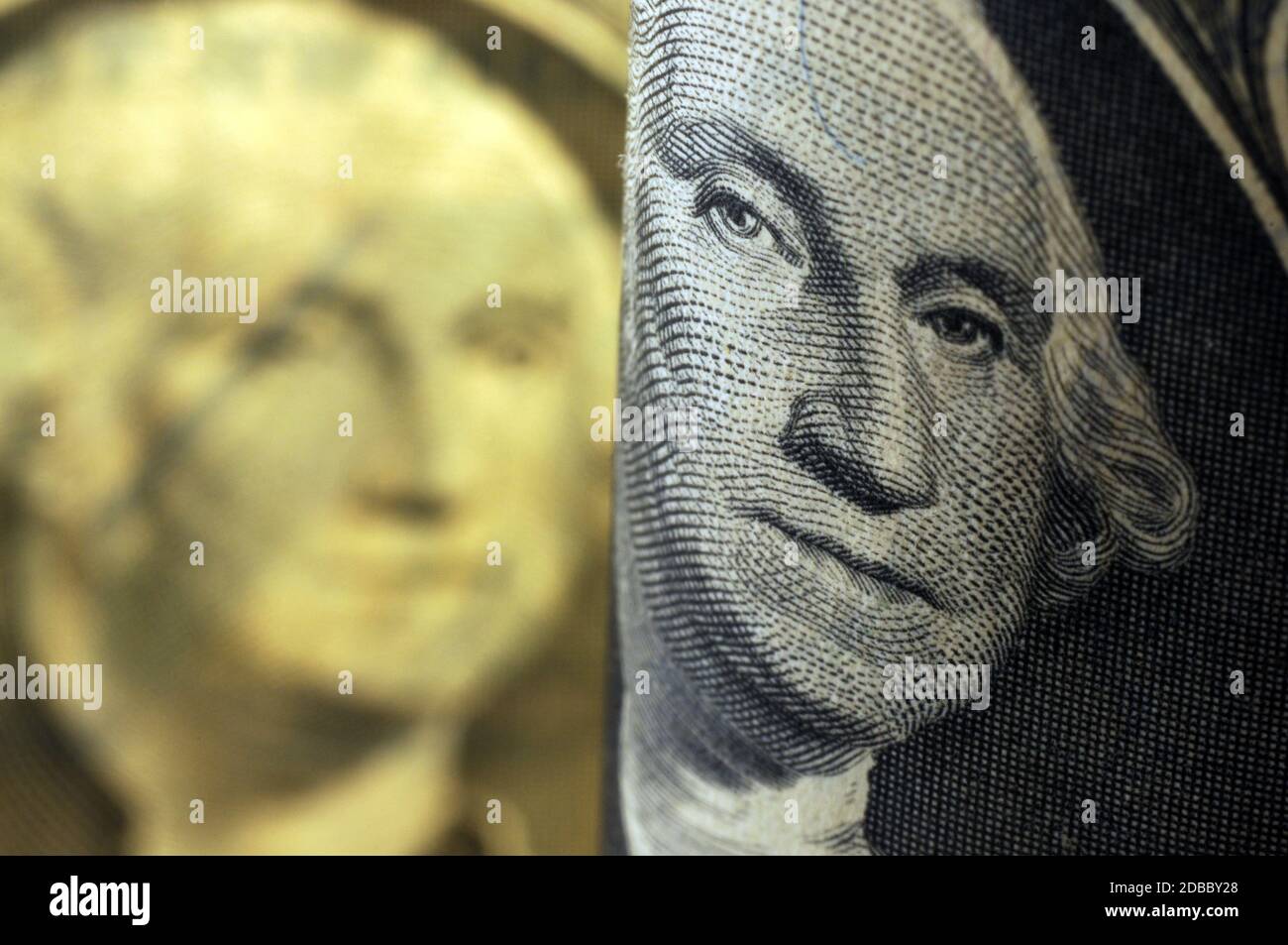 Closeup on George Washington on US dollar bill Stock Photo