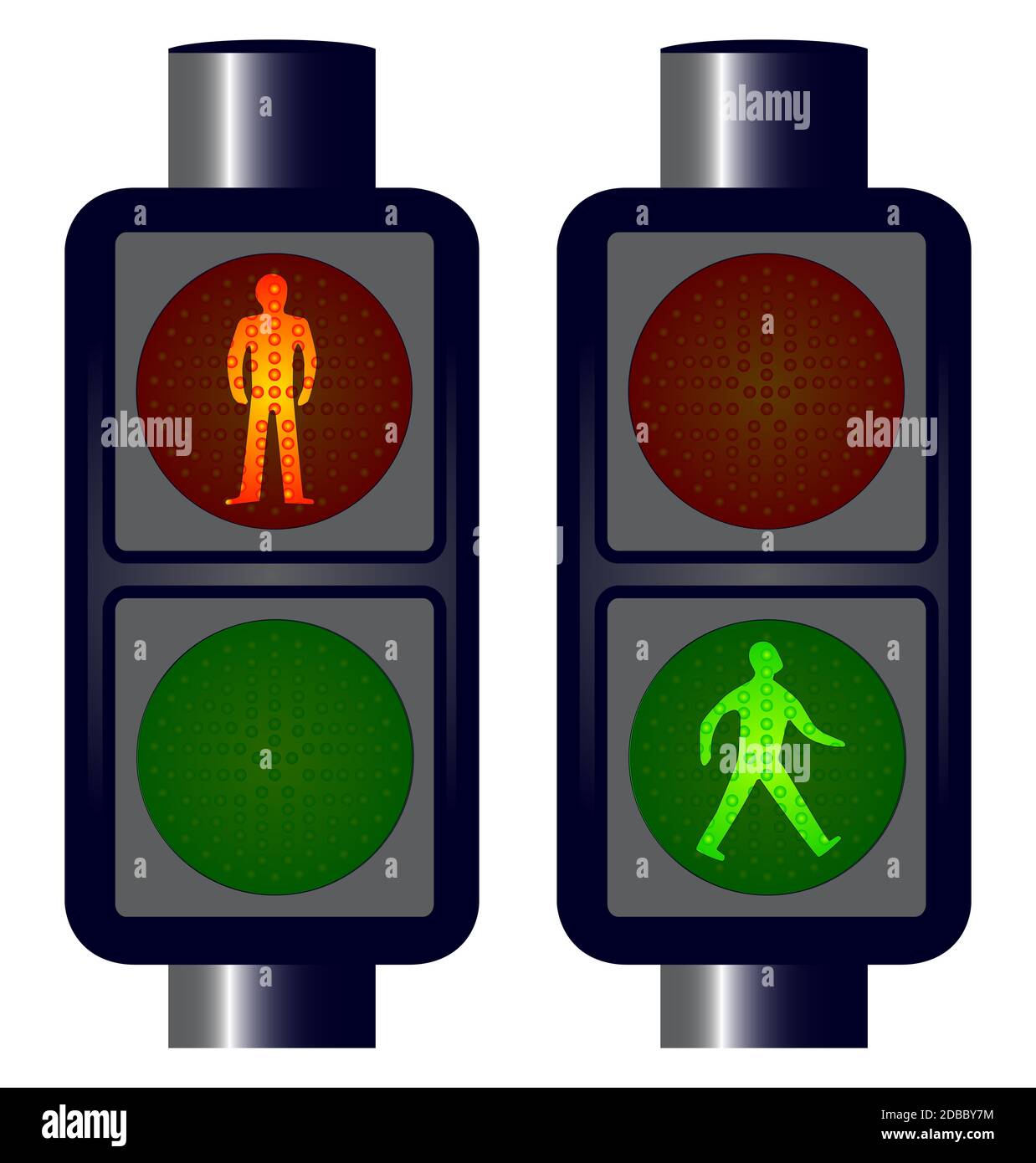 Walking man traffic lightys No meshes. Stock Photo