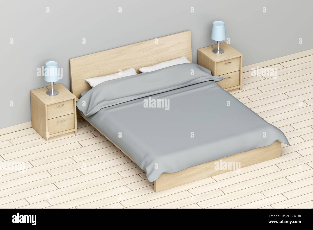 Modern bedroom with queen size bed and nightstands Stock Photo Alamy