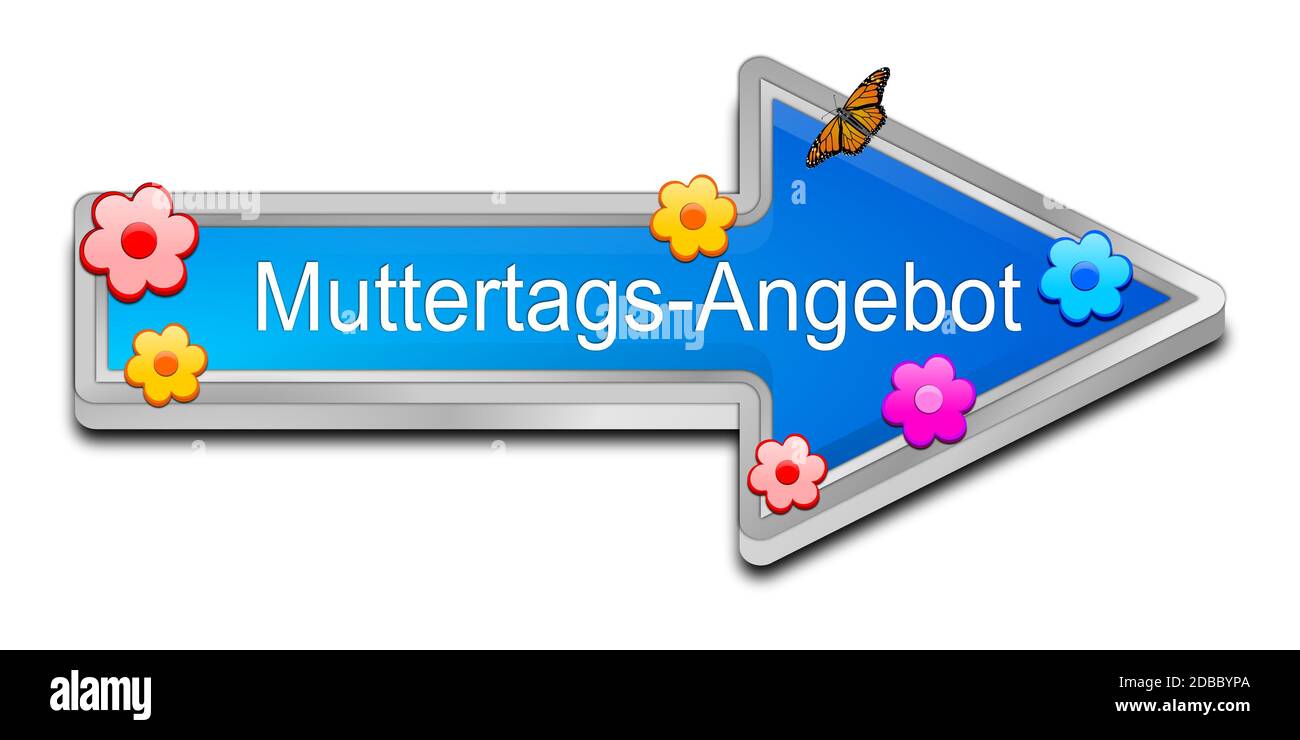 decorative  Happy Mother's Day Offer Arrow Button - in german - 3D illustration Stock Photo
