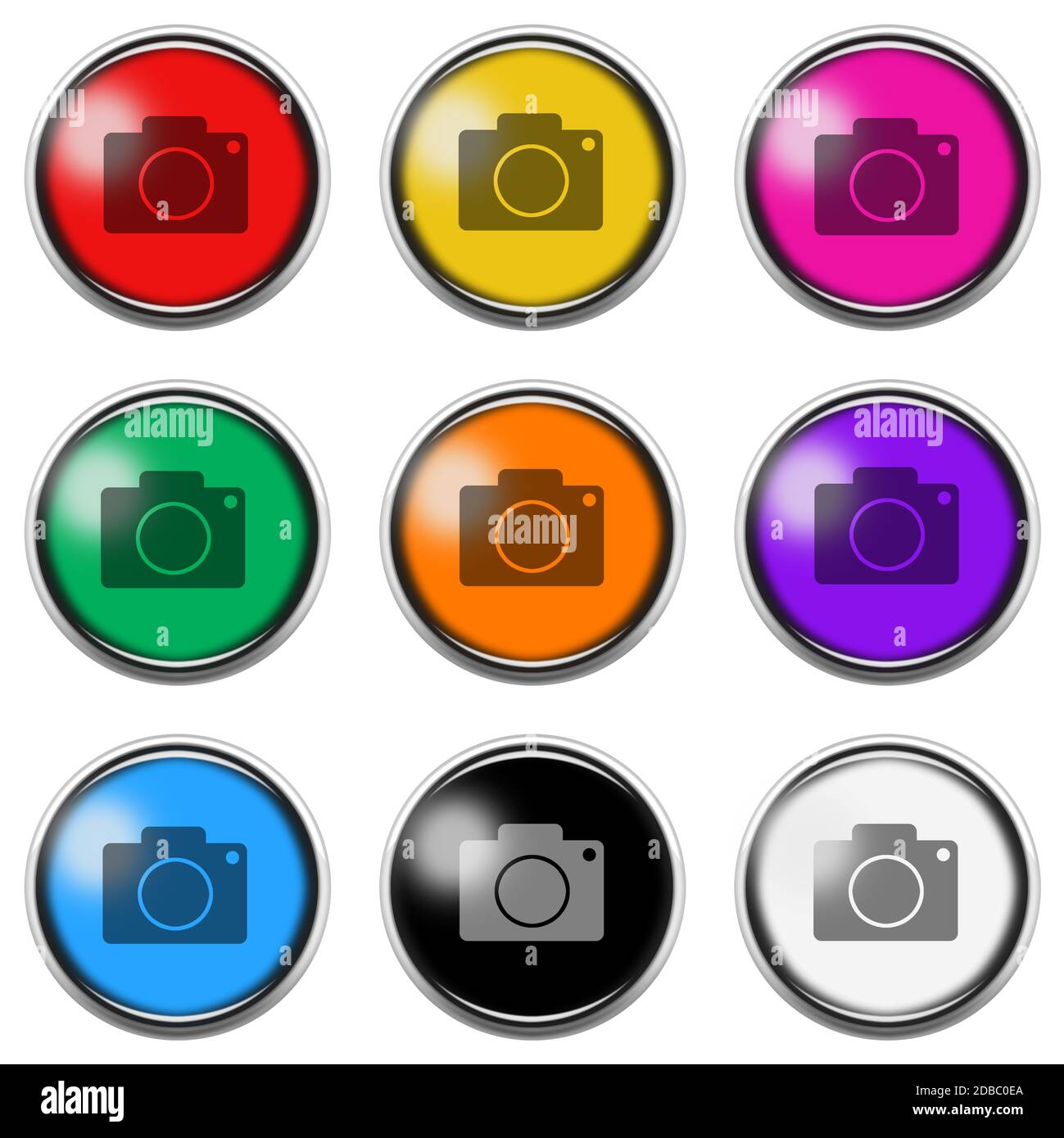A camera button icon set isolated on white with clipping path Stock