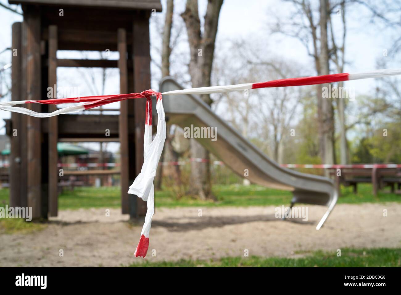 playground in Magdeburg in Germany closed due to the Corona Pandemic Stock Photo