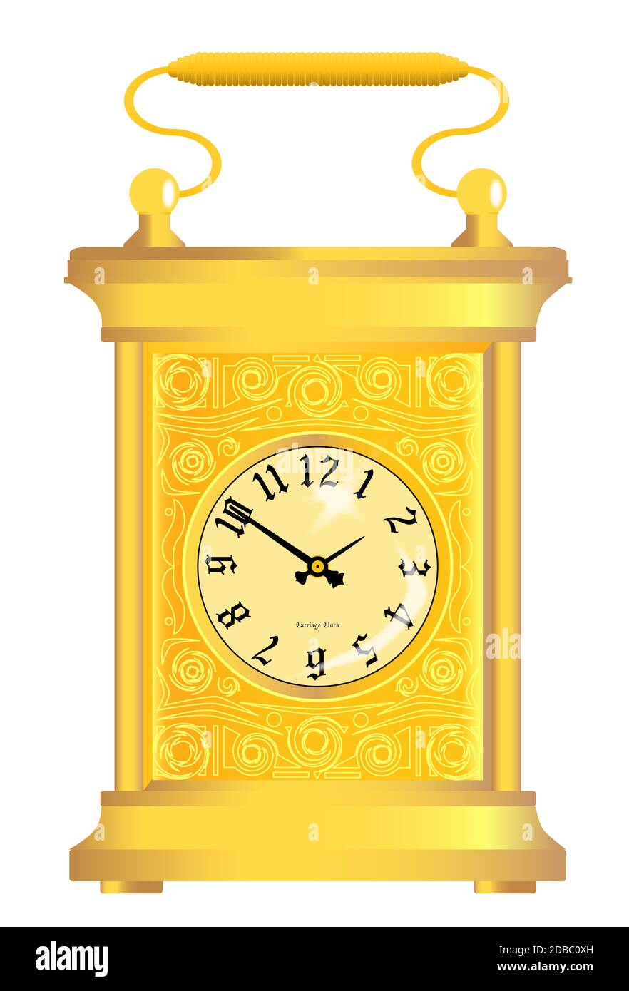 A gold traditional carriage clock isolated on white Stock Photo Alamy