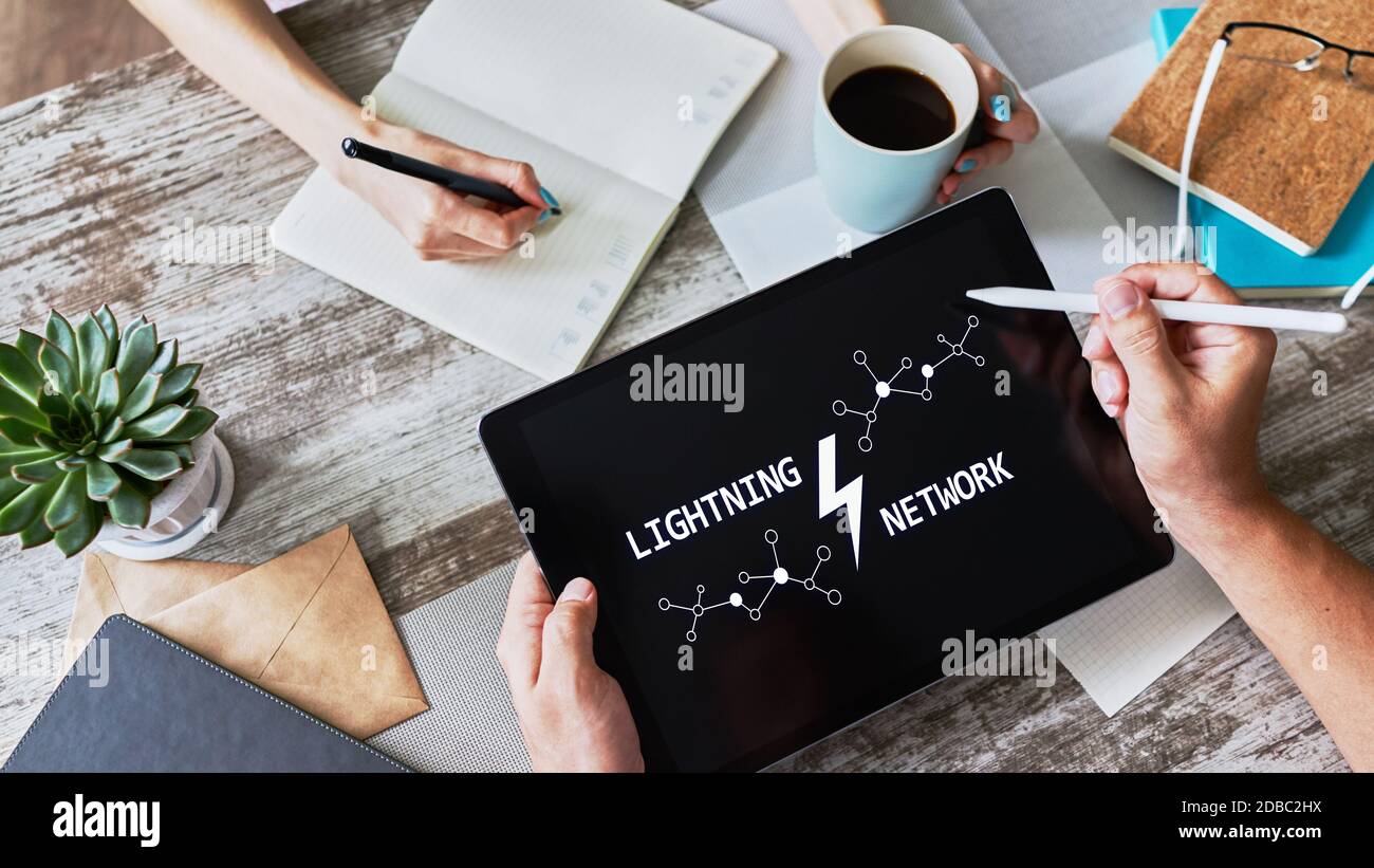Lightning network, Blockchain and cryptocurrency technology concept Stock Photo