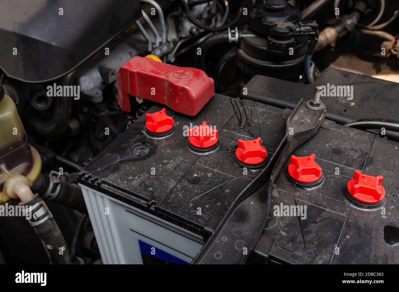 Power connector for the car power supply.Car battery details Stock