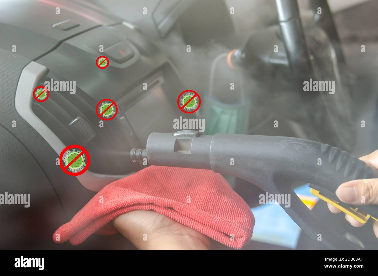 Clean the air of the car. Steam heat sterilization in air duct cleaning