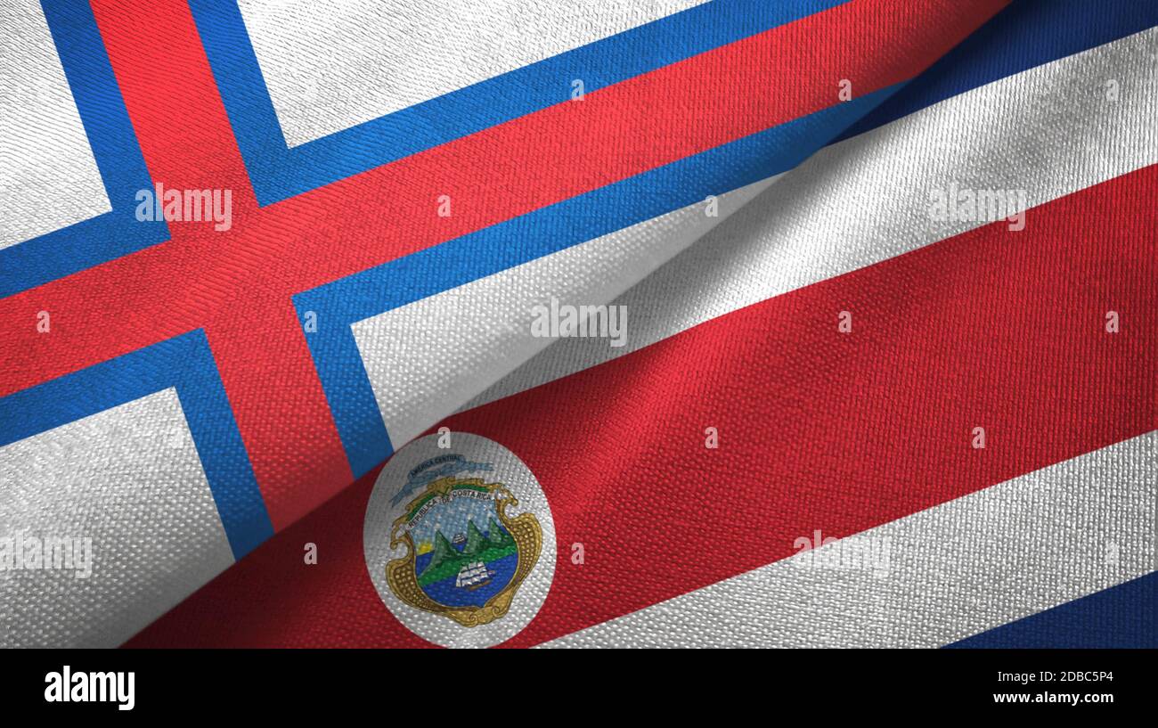 Faroe Islands and Costa Rica two flags textile cloth, fabric texture ...