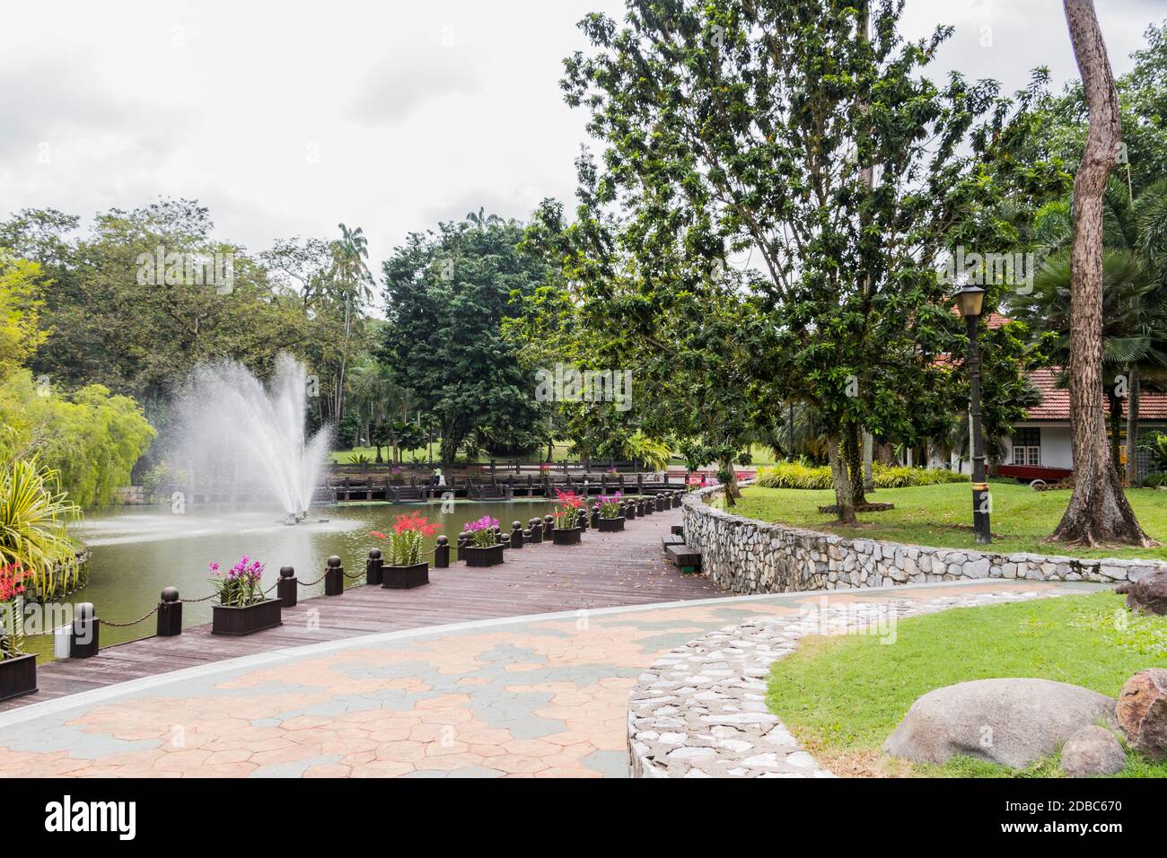 Beautiful fountain in the park in the Perdana Botanical Garden, Kuala