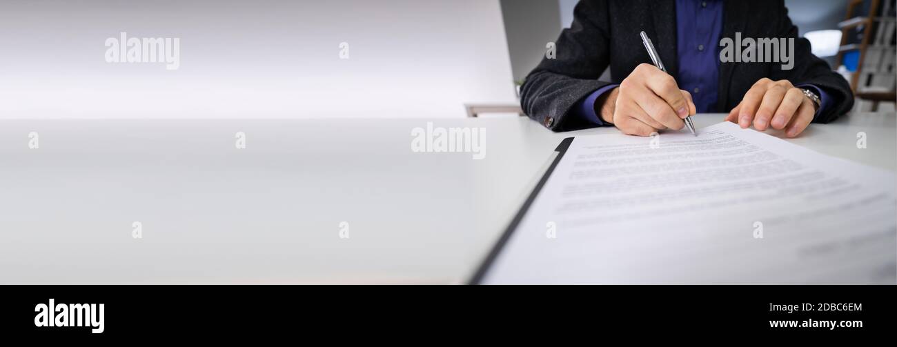 Lawyer Signing Business Contract Paper Document With Pen Stock Photo ...