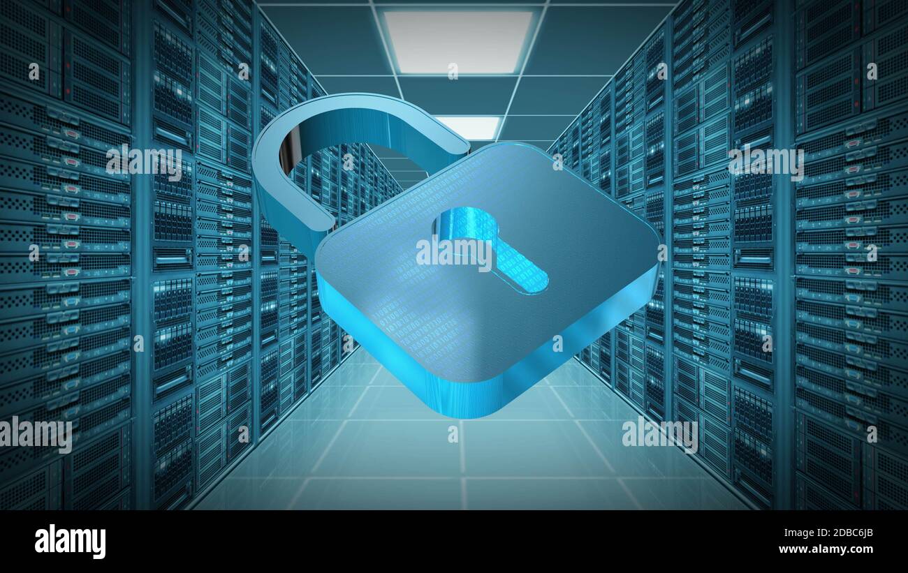 Information protection and cyber security - Closed Padlock on server ...