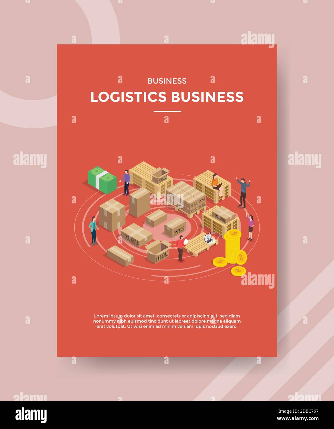 logistic business people working packed product for template of banner and flyer for printing magazine cover and poster with flat cartoon style Stock Vector