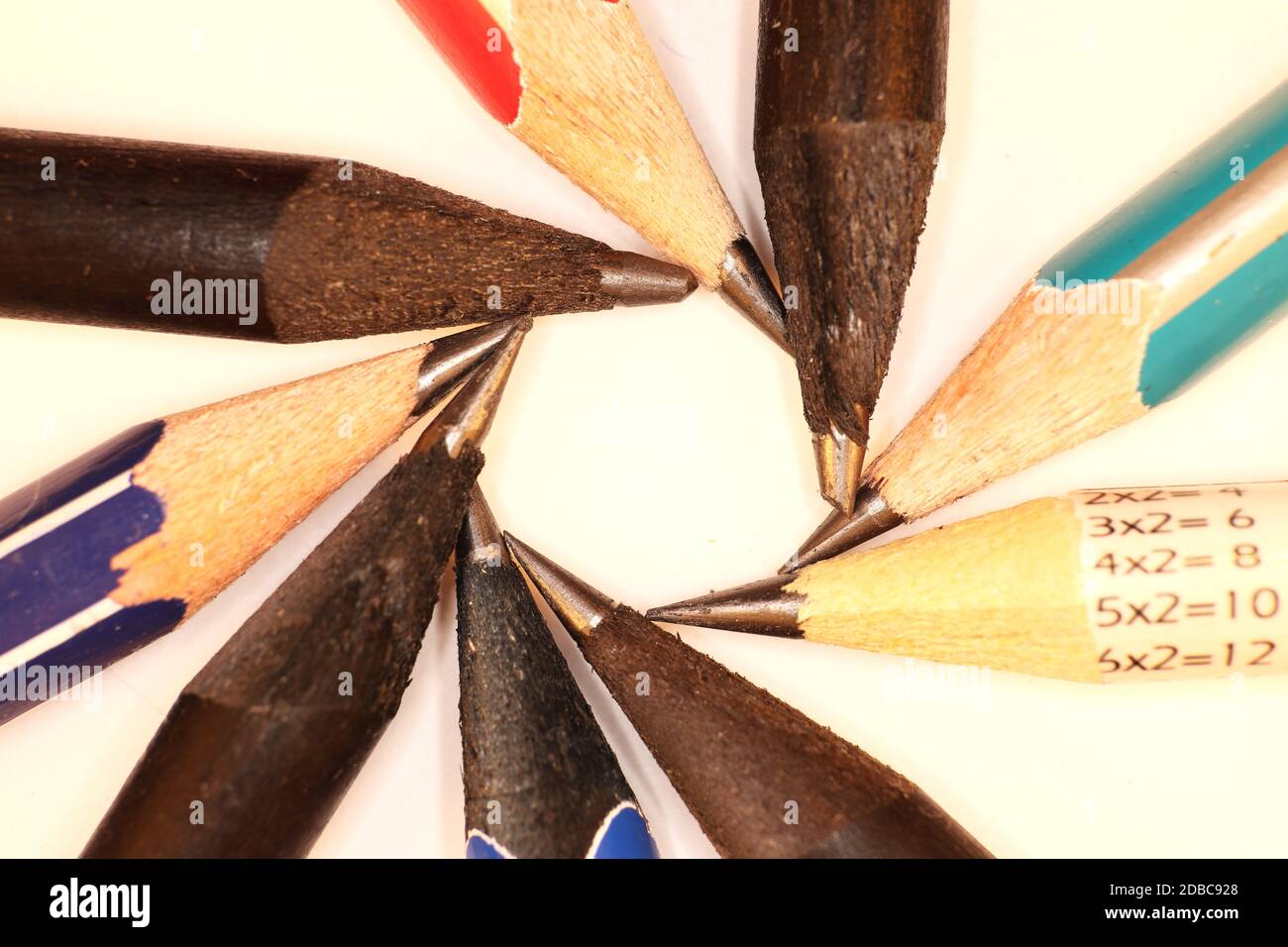 Pencils Leads Lie in a Circle Concept Background. Stock Photo