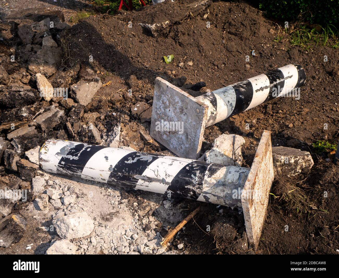 the Road repairing works with jackhammer. machine drills asphalt Stock Photo