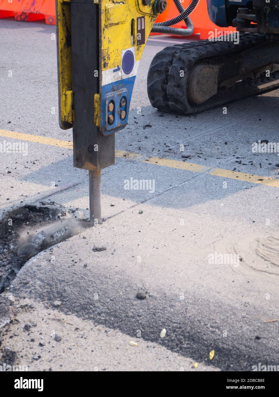 Concrete and rubble at excavation building site excavator moving hi-res ...